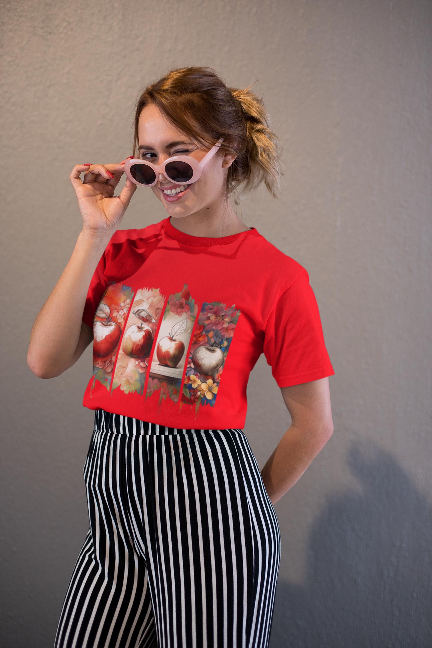 Vibrant Apple Art Tee, Unisex Cotton T-Shirt, Fruit Lover Gift, Casual Wear, Eco-Friendly Fashion, Healthy Fruit T-Shirt
