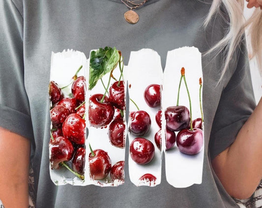 Luscious Cherry Delights Tee, Cherry Print Unisex Heavy Cotton Tee, Eco-Friendly Gift, Fruit Lover's Gardening Apparel, Vintage Style Shirt