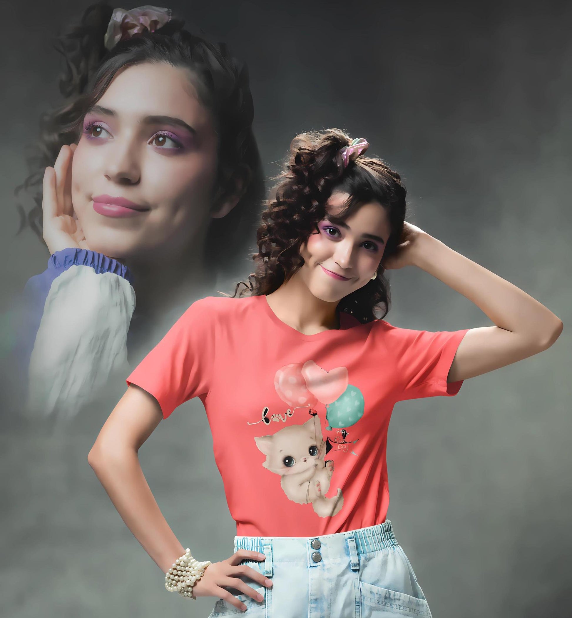 Cute Cat Balloon T-Shirt – Kawaii Cat Lover Gift – Pet Lover Tee – Unisex Cotton Shirt for Women & Men