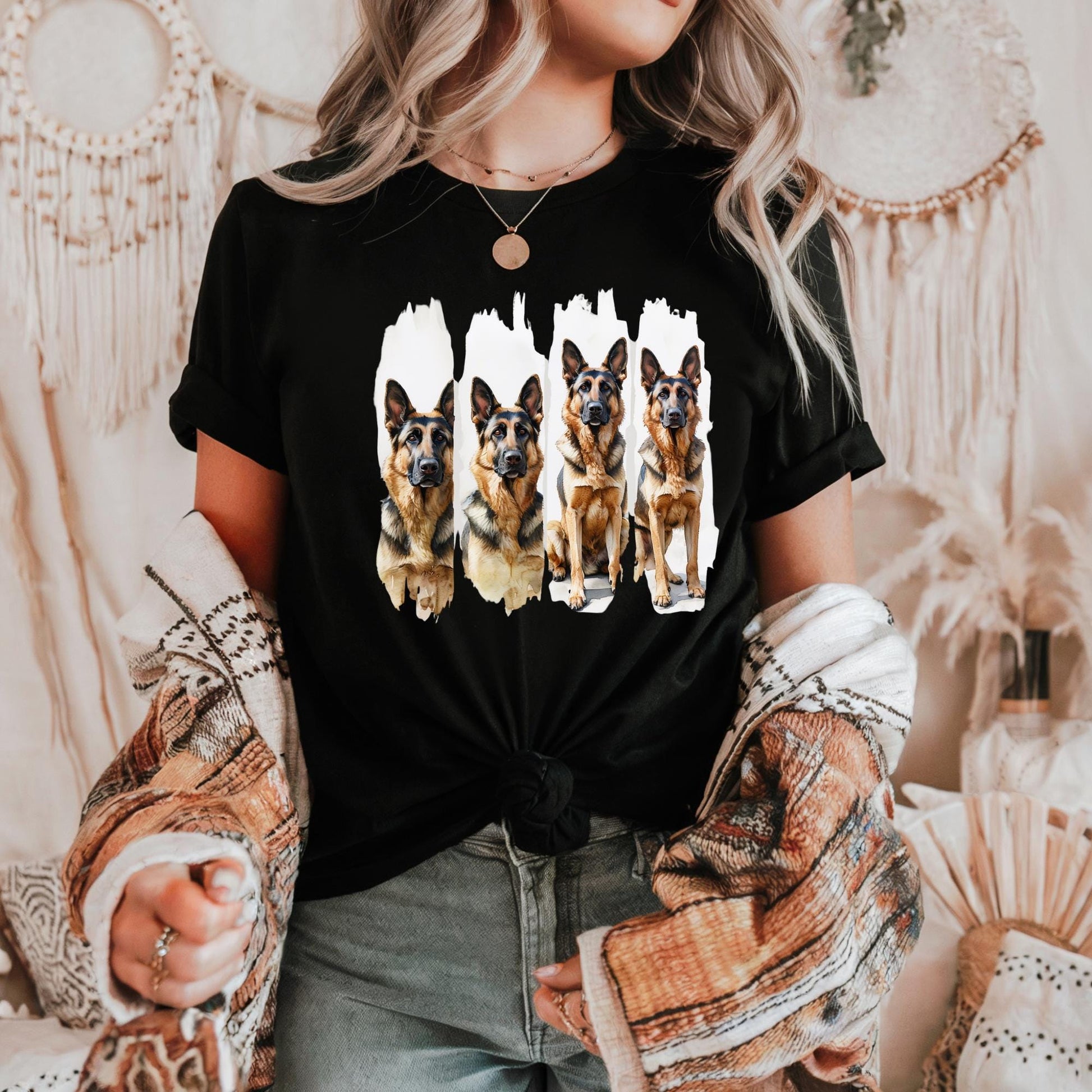 Unisex Dog Lover Cotton Tee, Majestic German Shepherd Dog Art Print, Pet Shirt, Animal Lover Gift, Graphic Tee for Dog Owners, Casual Wear