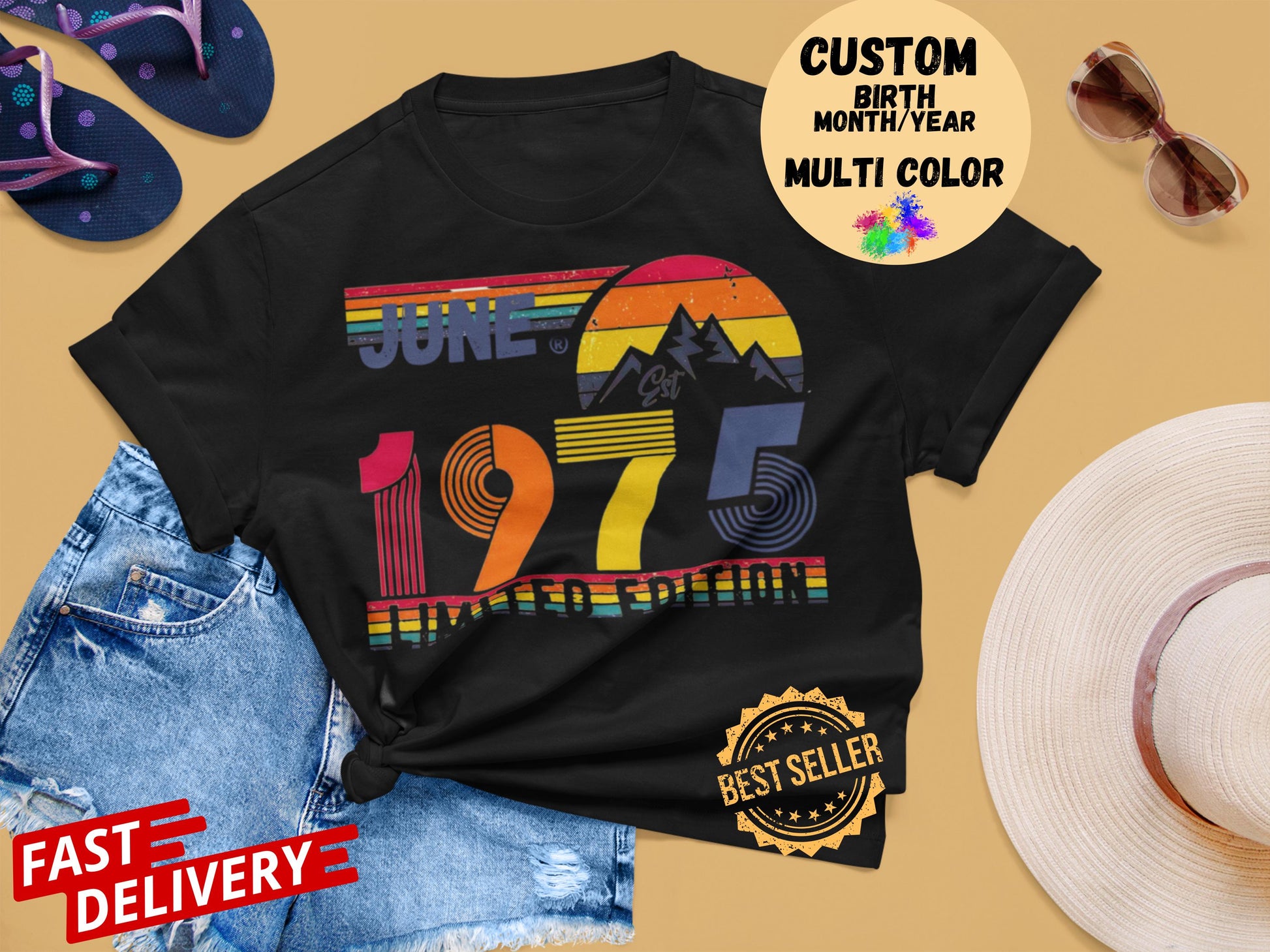 50th Birthday Retro Shirt, 1975 Birthday Sweatshirt Gift, 50 Years Bday Number Hoodie for Women / Men, Fifties Bday Tee For Wife Or Husband