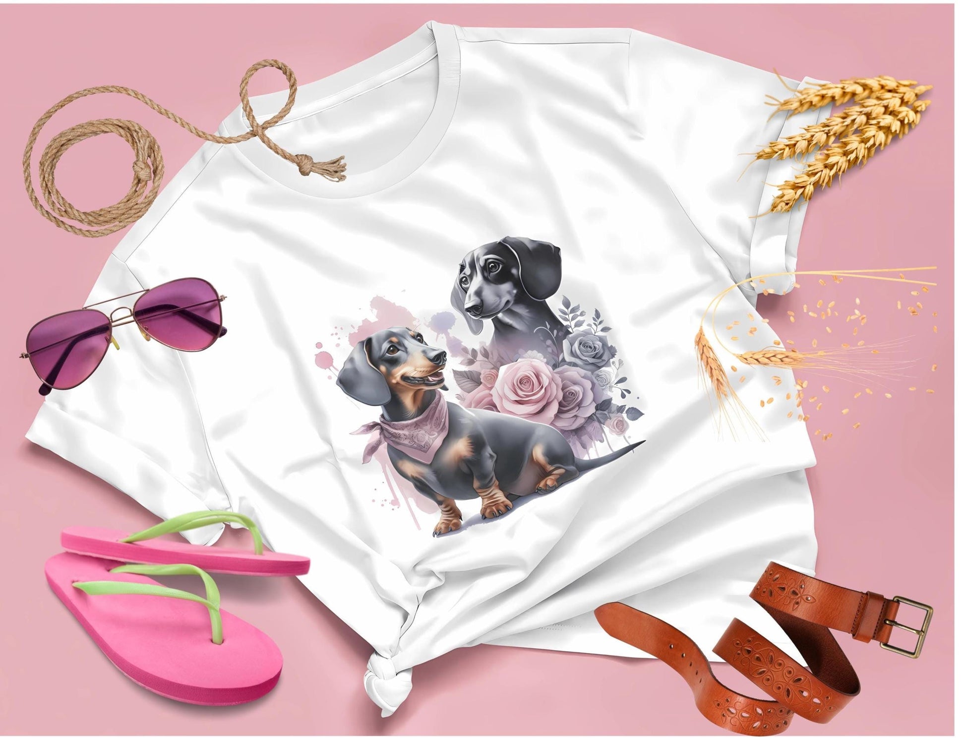 Dachshund Floral Unisex Heavy Cotton Tee, Cute Dog Lover Shirt, Pet Owner Gift, Birthday Apparel, Animal Art Tee