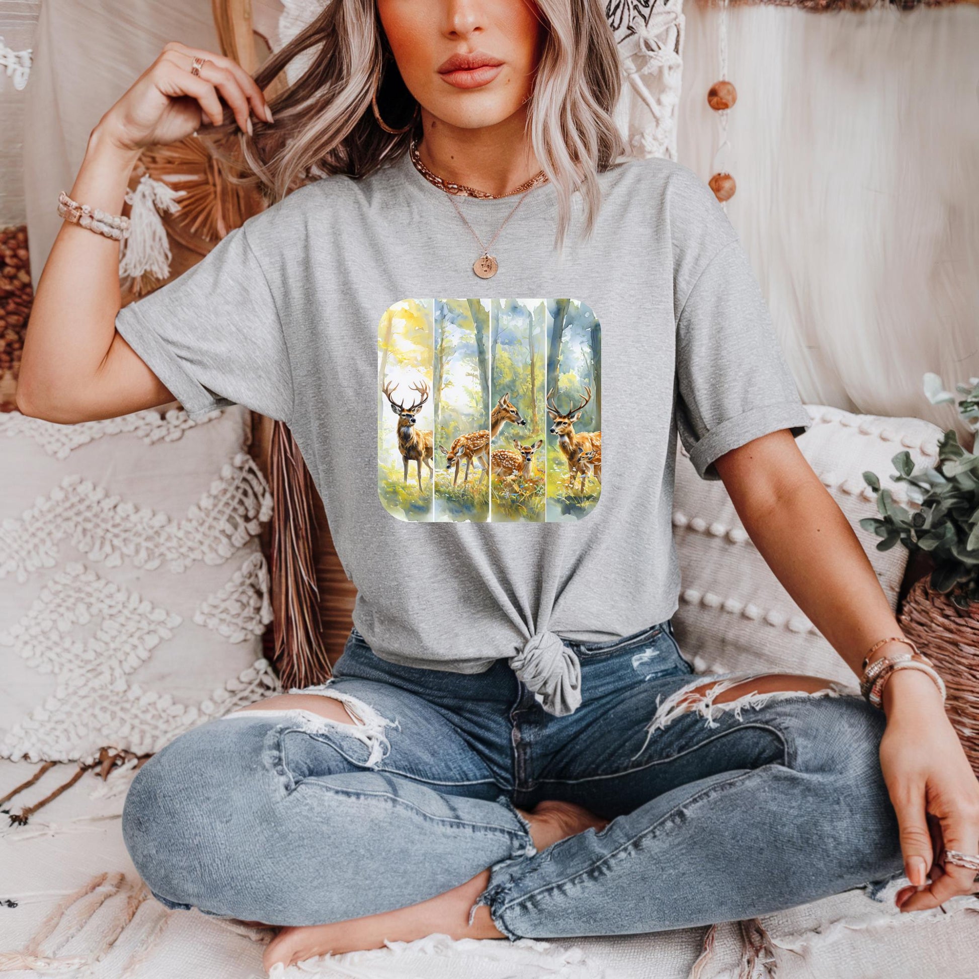 Peaceful Woodland Deer Tee Nature-Inspired Heavy Cotton Tee, Wildlife Shirt, Outdoorsy Gift, Forest Tee Casual Wear, Eco-friendly Apparel