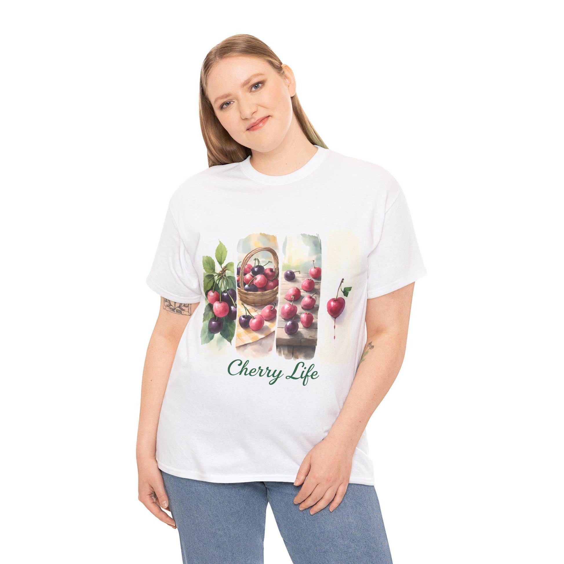 Cherry Life Unisex Heavy Cotton Tee | Summer Vibes, Gift for Fruit Lovers, Casual Wear, Gardening Shirt, Nature Enthusiast Apparel