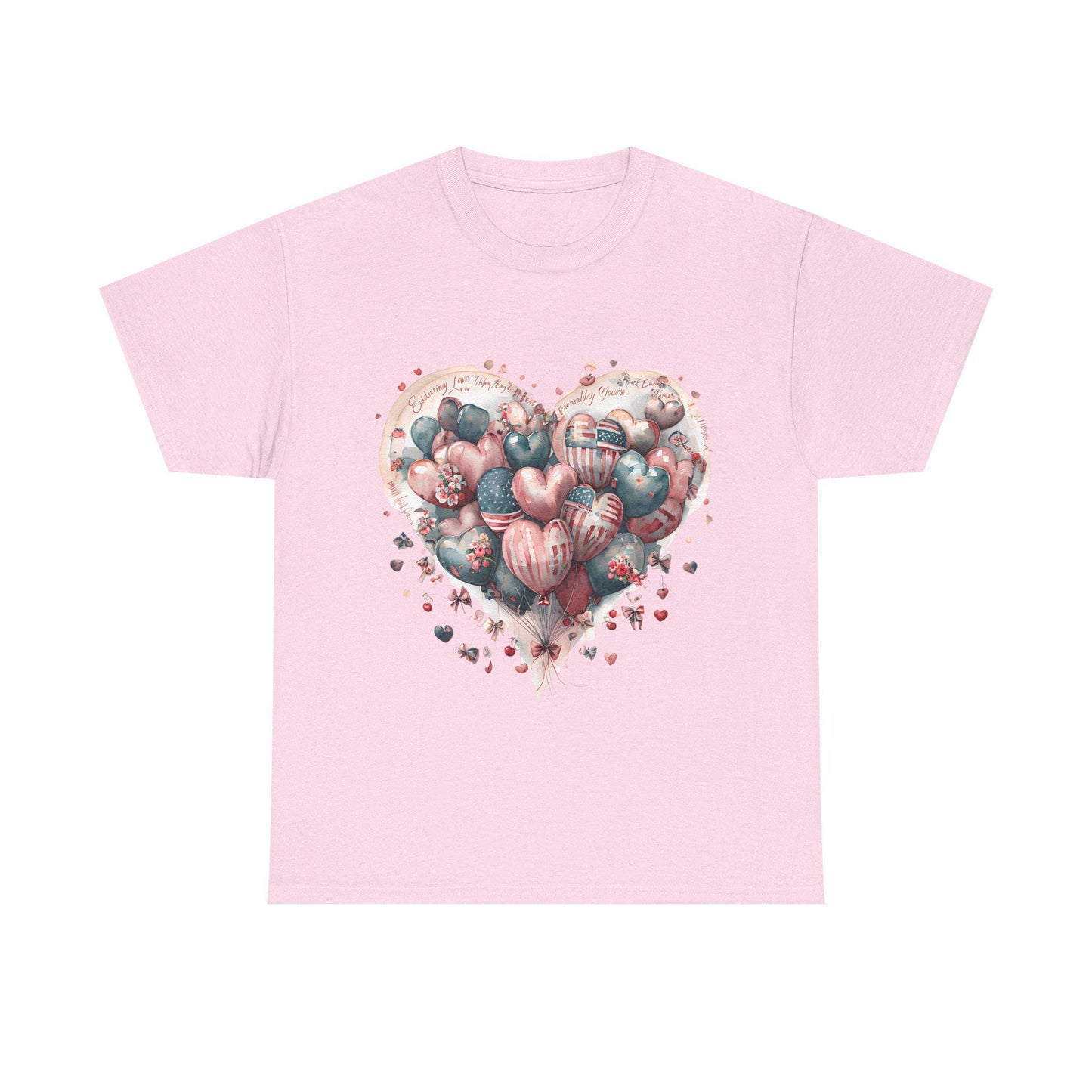 Love Messages and American Flag Hearts Unisex Heavy Cotton Tee, Fruit and Cherry Design, USA Flag Tee, Heart Flag Shirt, Patriotic Tee,