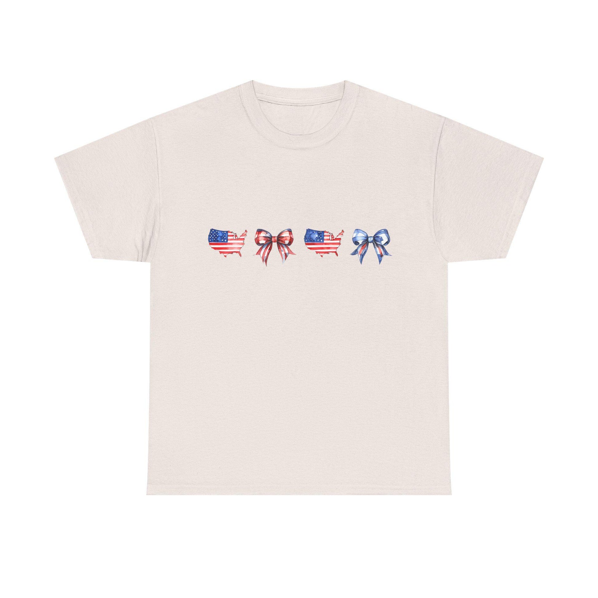 Unisex Cotton T-Shirt with Patriotic Bow Design | Perfect for 4th of July, Memorial Day, BBQs, Casual Wear, Gifts
