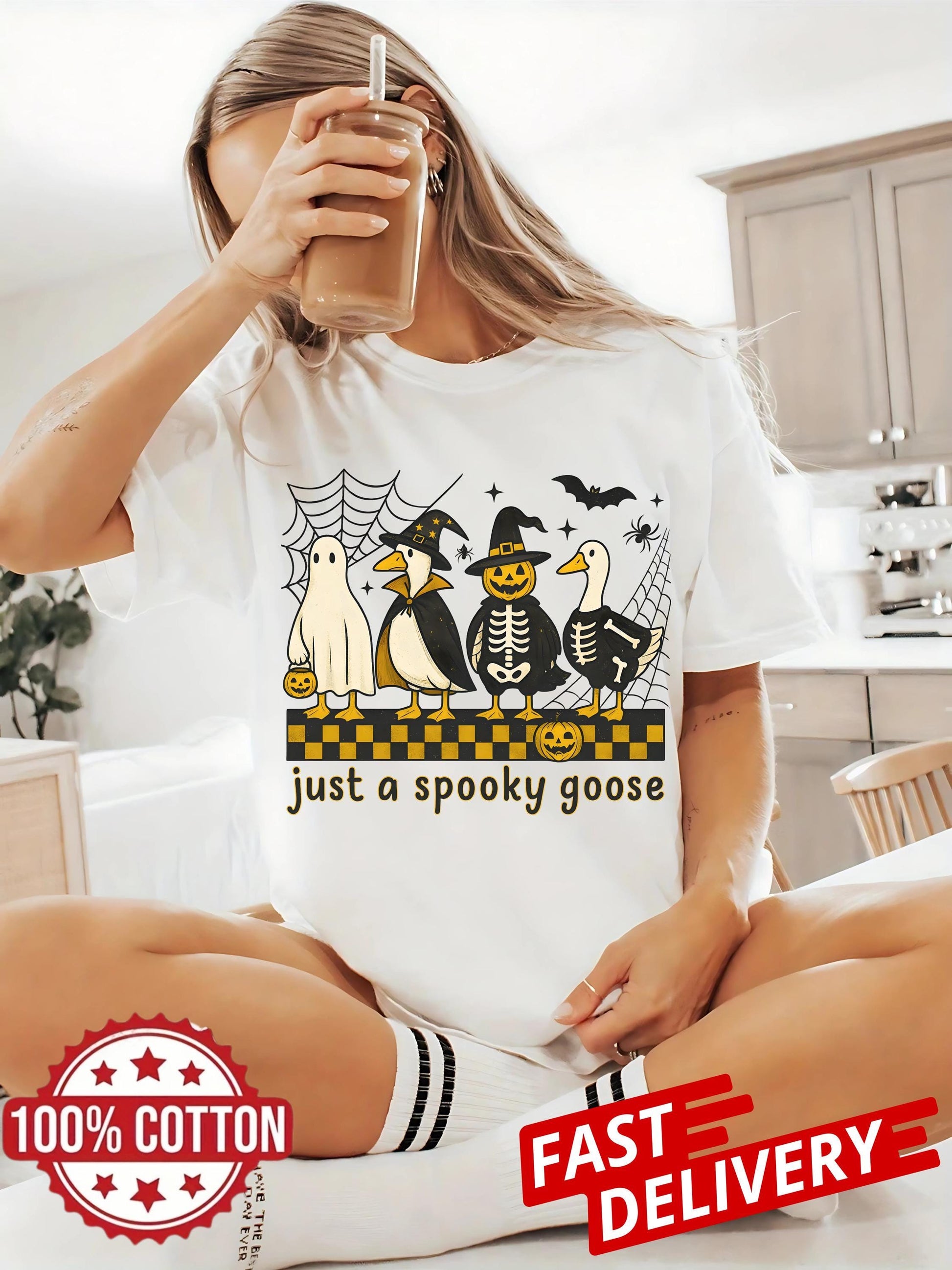 Fall Sublimation Shirt Cute Horror Tee, Funny Goose Skeleton Witch Pumpkin Ghost Just a Spooky Goose Spooky Goose Halloween Shirt