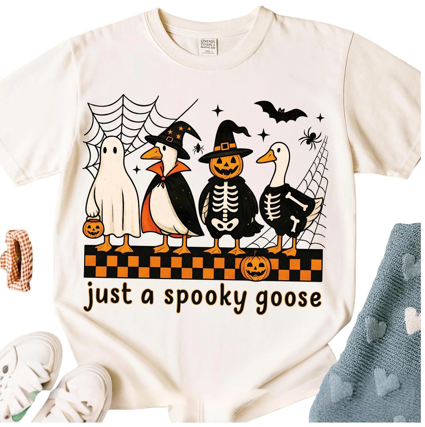 Fall Sublimation Shirt Cute Horror Tee, Funny Goose Skeleton Witch Pumpkin Ghost Just a Spooky Goose Spooky Goose Halloween Shirt