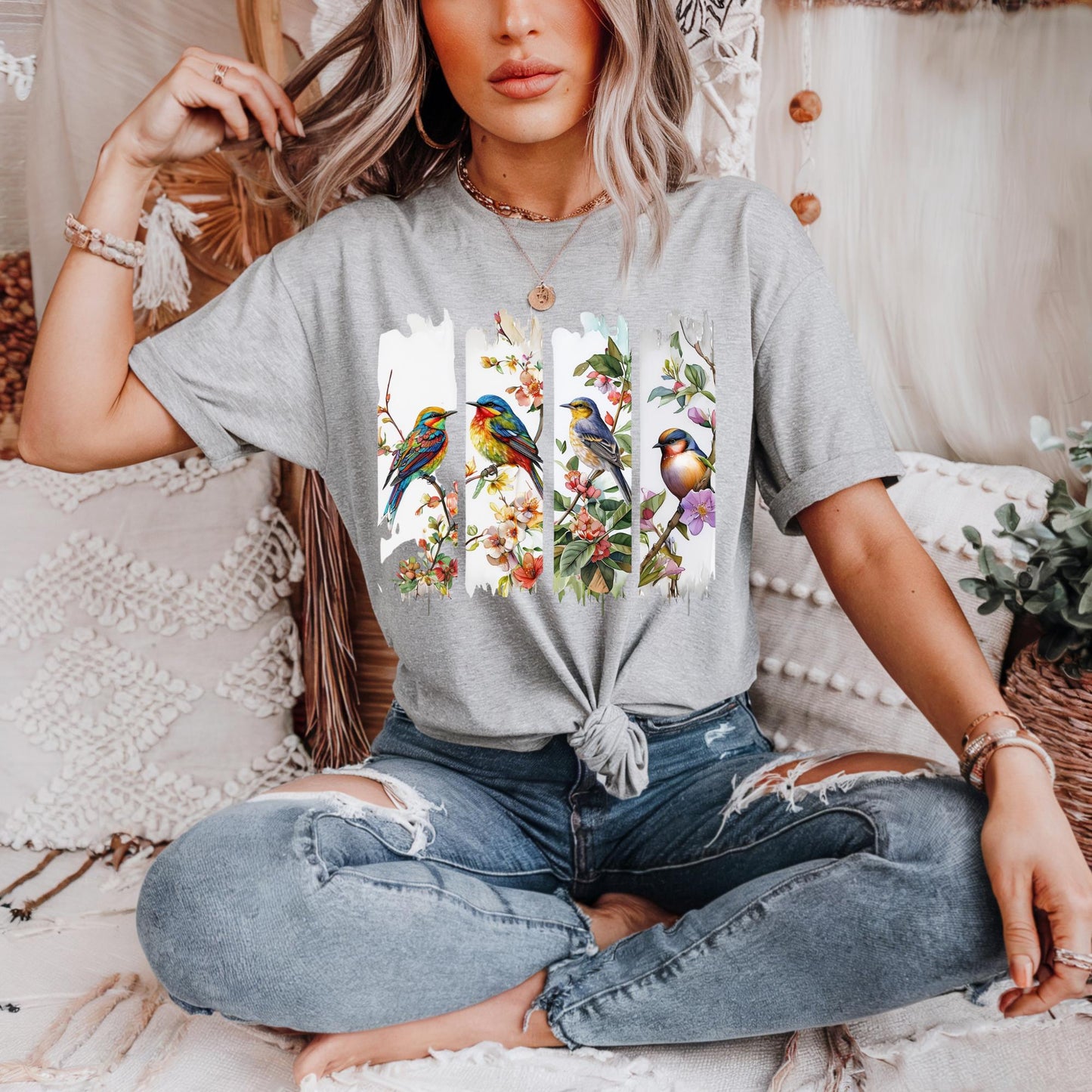 Nature-Inspired Unisex Cotton Tee, Bird Graphic T-Shirt, Casualwear, Gift for Nature Lovers, Eco-Friendly Wear, Spring/Summer Fashion