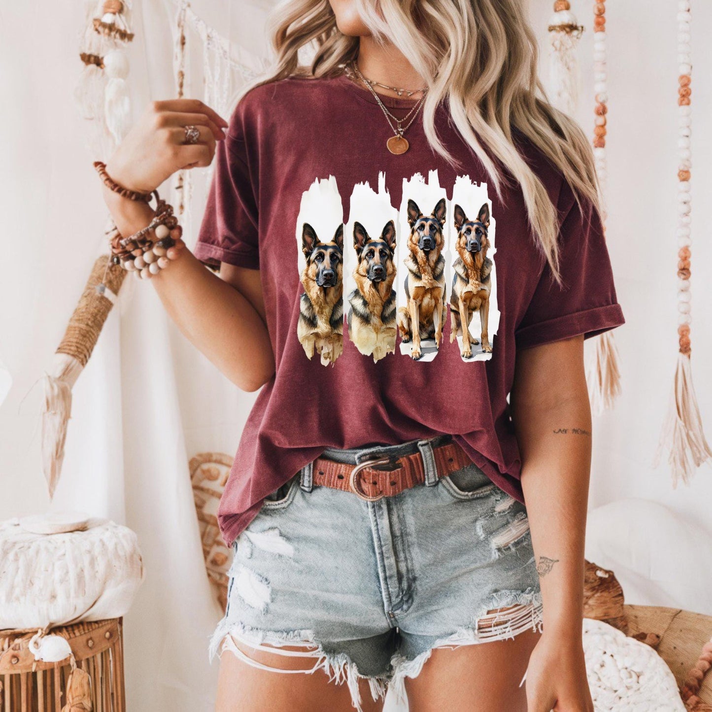 Unisex Dog Lover Cotton Tee, Majestic German Shepherd Dog Art Print, Pet Shirt, Animal Lover Gift, Graphic Tee for Dog Owners, Casual Wear