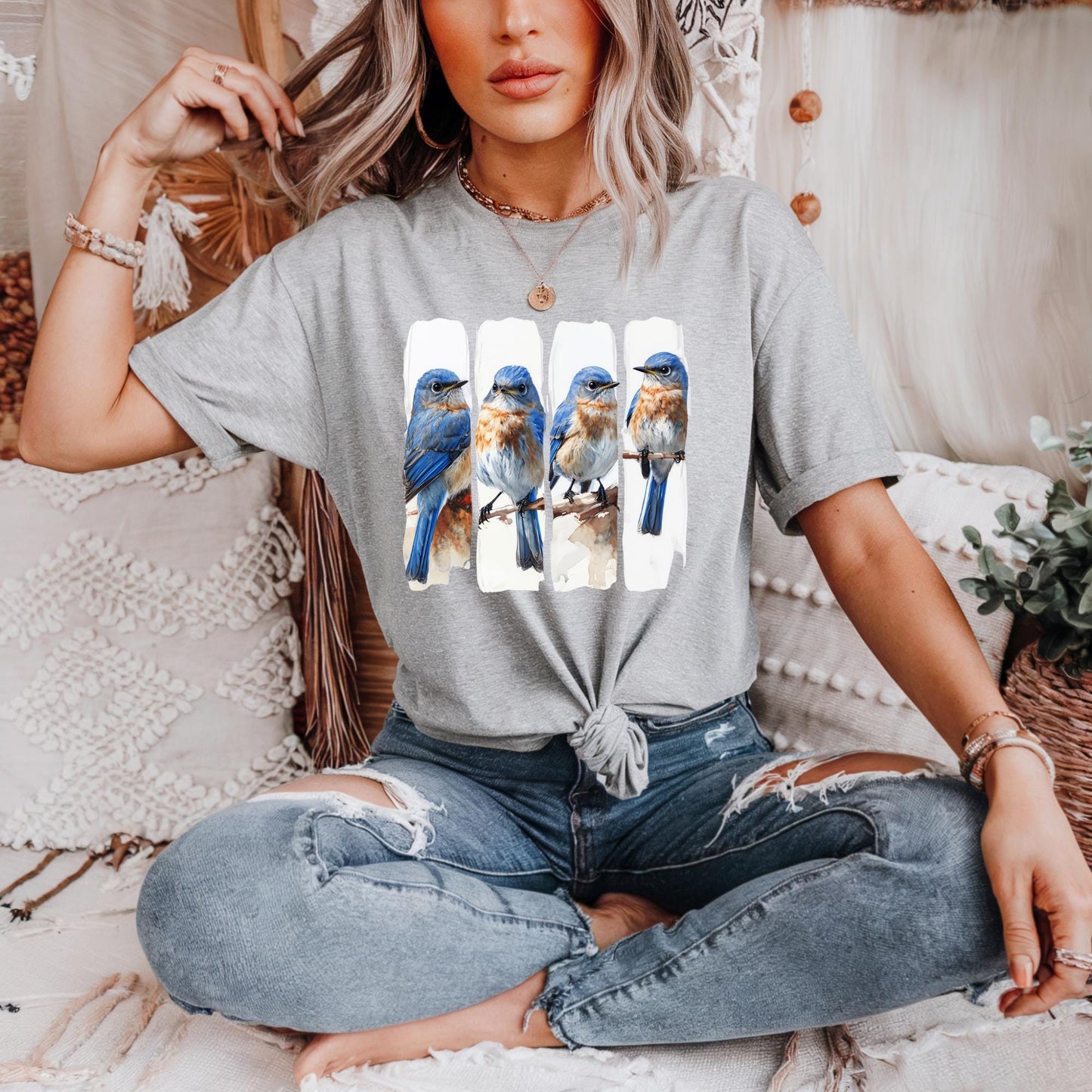 Bluebird Art Unisex Heavy Cotton Tee Nature Lover Gift Bird Watching Shirt Eco Friendly Tee Perfect for Outdoors Bird Lover Gift