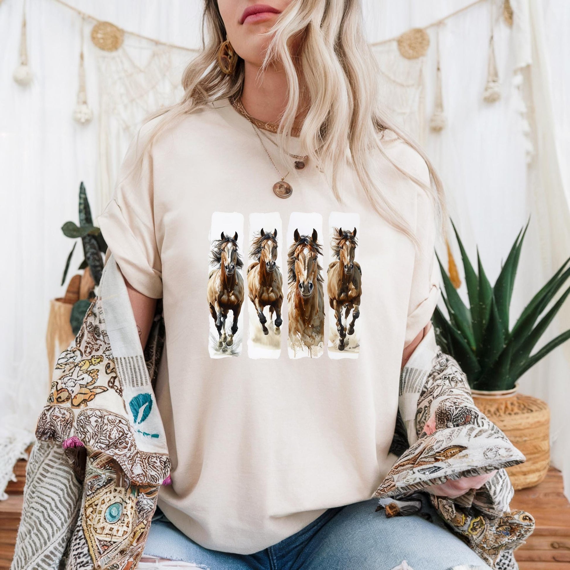 Dynamic Galloping Wild Horses Art Print, Horse Lovers Unisex Tee, Equestrian Gift, Horseback Riding Apparel, Animal Lover Shirt