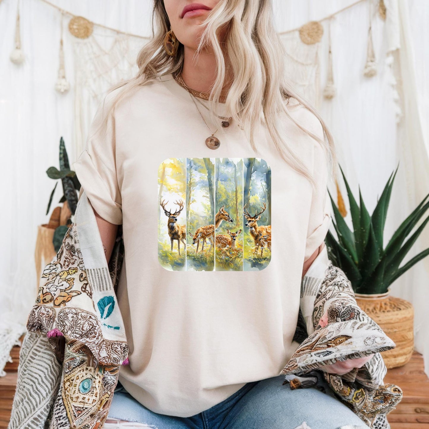 Peaceful Woodland Deer Tee Nature-Inspired Heavy Cotton Tee, Wildlife Shirt, Outdoorsy Gift, Forest Tee Casual Wear, Eco-friendly Apparel