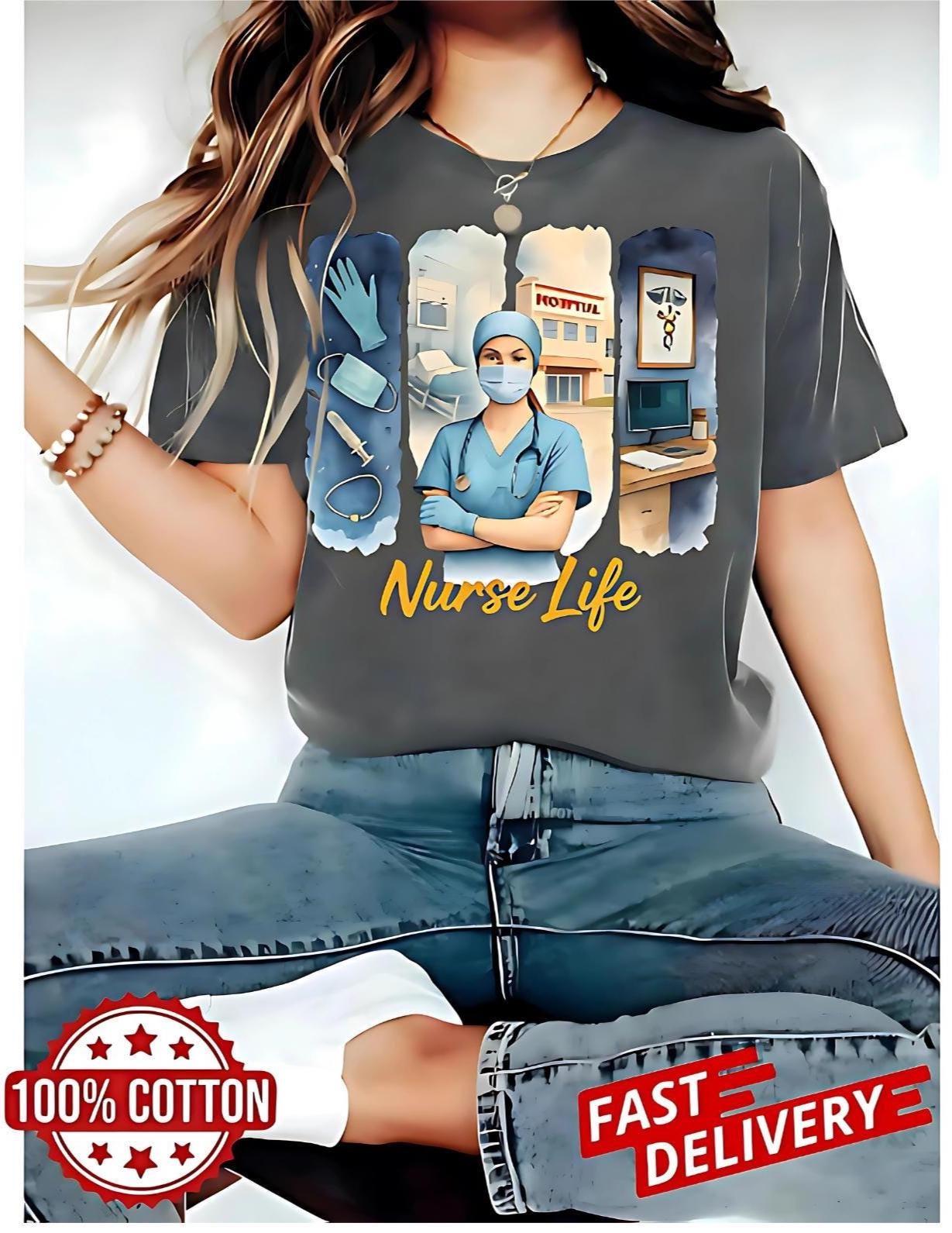 Nurse Life T Shirt Healthcare Worker Graphic Tee Nurse Appreciation Gift Medical Uniform Top Casual Unisex Shirt For Women Men