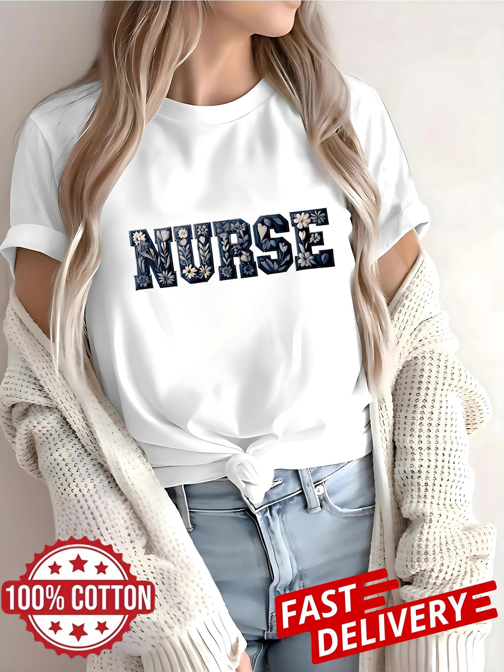 Floral Nurse T Shirt Cotton Nurse Gift Tee For Women Nurse Appreciation Top Medical Staff Graphic Shirt National Nurses Week Apparel