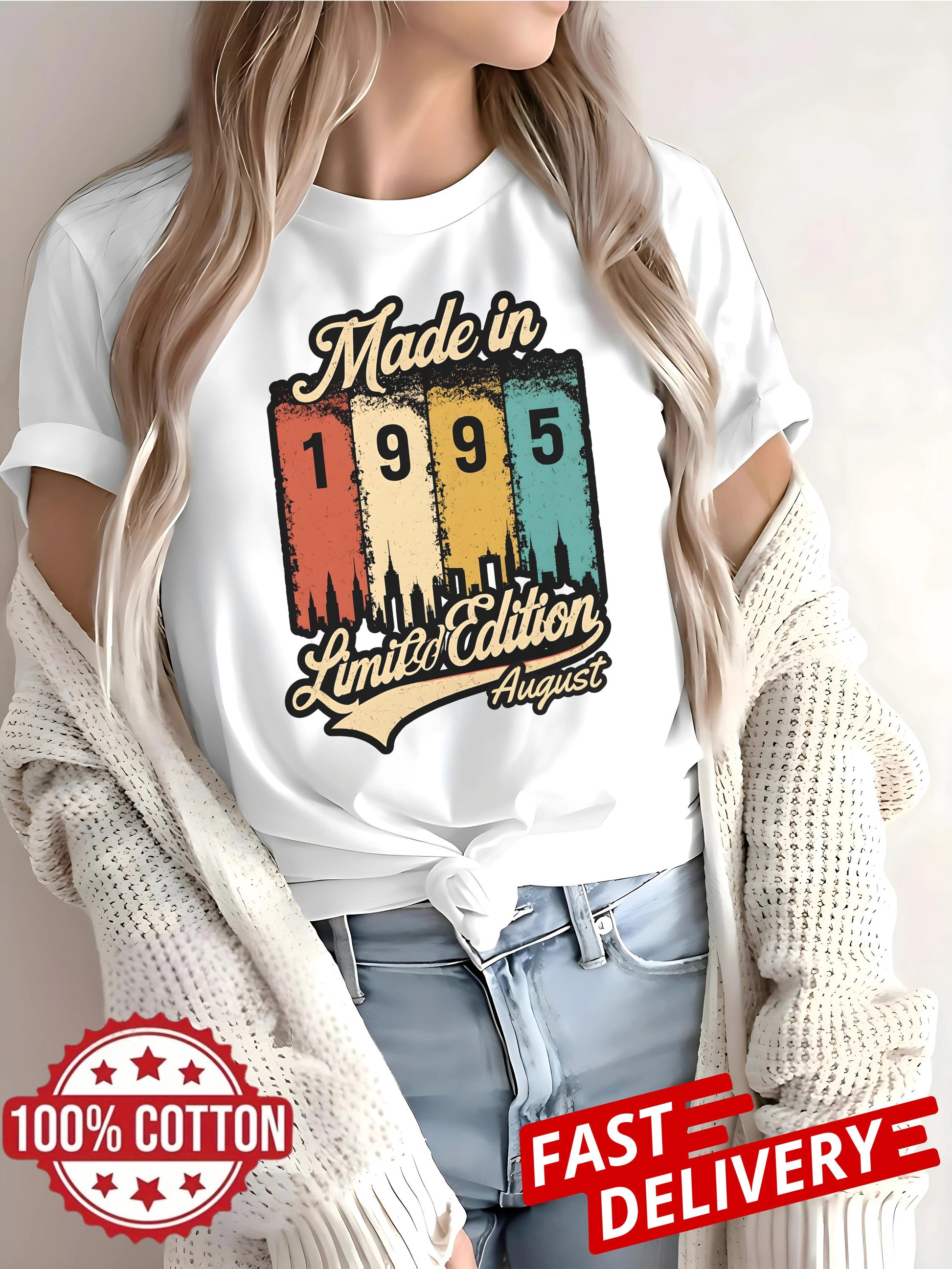 Made in 1995 August T Shirt Limited Edition 30th Birthday Gift Te Vintage Born in august Shirt for Men Women Retro 1995 Tee Unisex