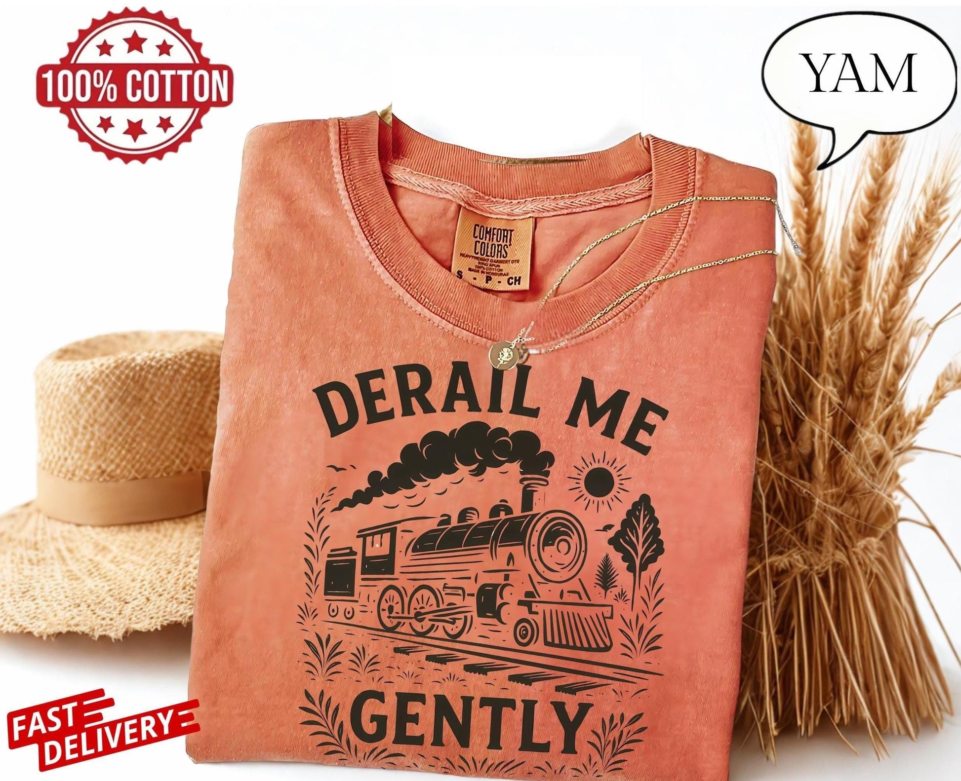 vintage train t-shirt with derail me gently print, retro locomotive graphic tee for adults, sarcastic unisex gift with dark humor