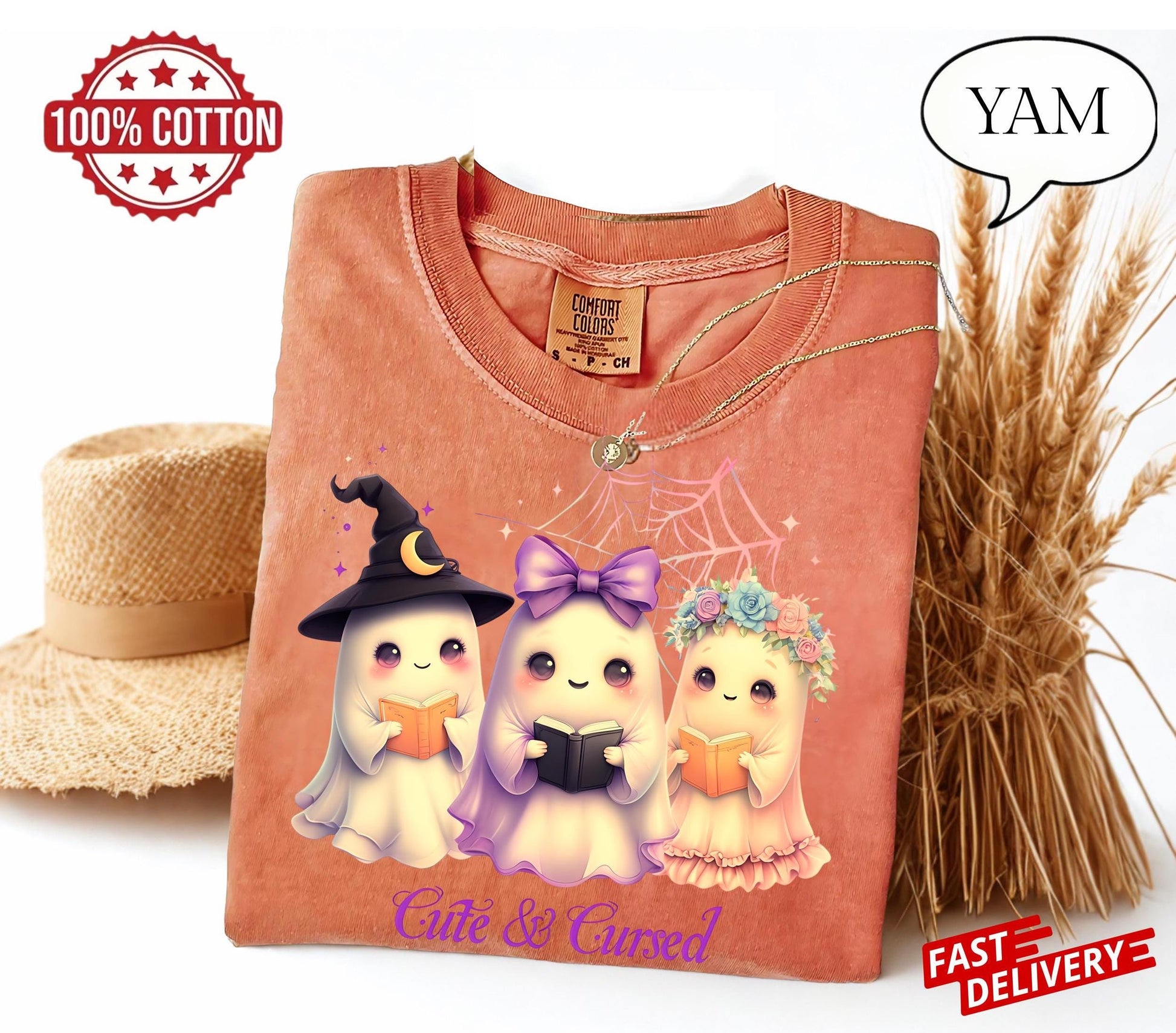 Cute & Cursed Ghost T-shirt - Spooky Cute Halloween Shirt for Magic Lovers - Unisex Kawaii Ghost Tee for Halloween Fun