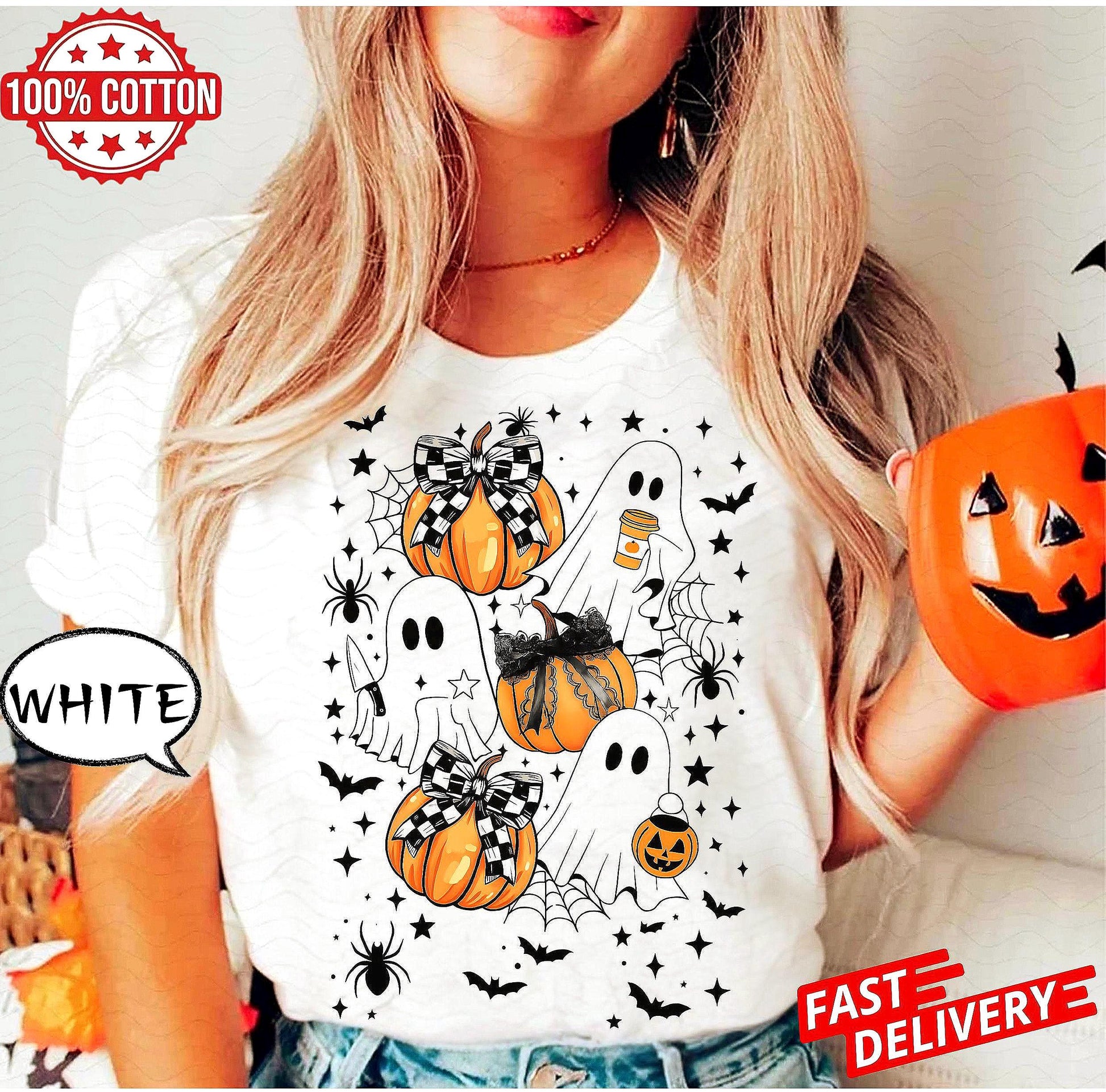Halloween Pumpkin T-shirt,Ghost Pumpkin tee,Coquette HallowBoween shirt,Halloween,Pumpkin Bow schirt,Halloween shirt ,Pumpkin Bow tee