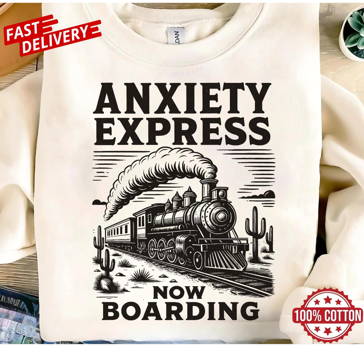 Anxiety Express train quote shirt, relatable humor tee for anxious people, vintage sarcastic mental health oversized t-shirt