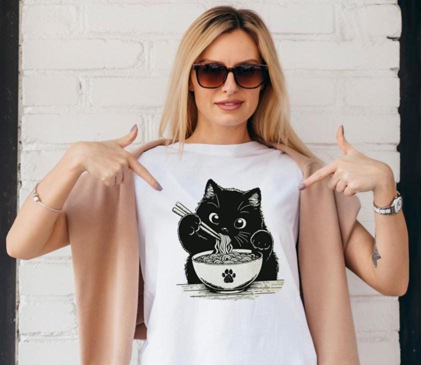 Noodle Cat Shirt, Cat Sweatshirt, Ramen Cat Shirt, Cat Mom Shirt, Cat Tee, Cat Lover Shirt, Animal Lover Tee, Cat Lovers Tee, Gift for Mom