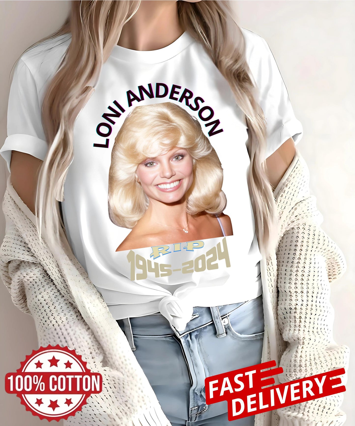 Vintage Loni Anderson RIP 1945–2025 Tribute Tee | Celebrity Memorial T‑Shirt | Retro 80s WKRP in Cincinnati Bootleg Shirt