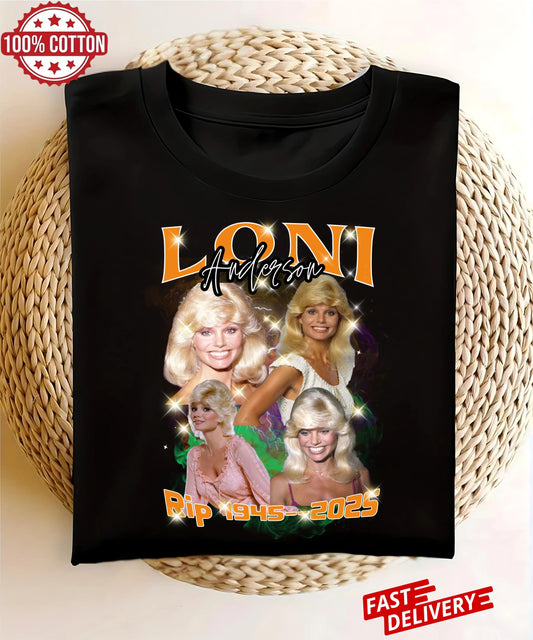 Vintage shirt Loni Anderson RIP 1945–2025 Tribute Tee | Celebrity Tribute Bootleg Shirt | WKRP in Retro Cincinnati 80s Memorial T‑Shirt