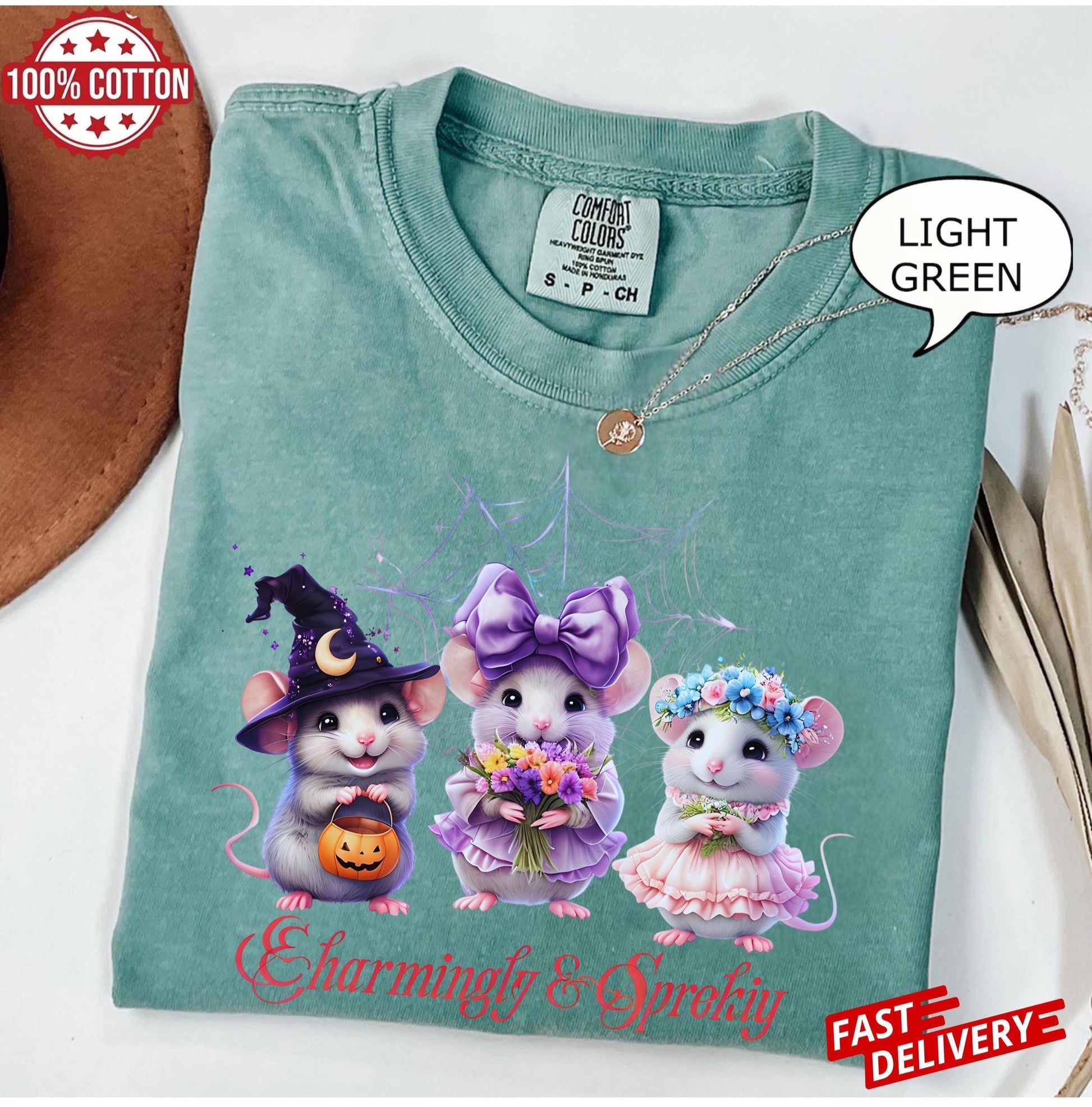Cute Halloween Mouse Shirt for Women, Kawaii Spooky Season Tee,Fall Festival Graphic Top,Autumn Gift Idea, Witch Mouse Shirt