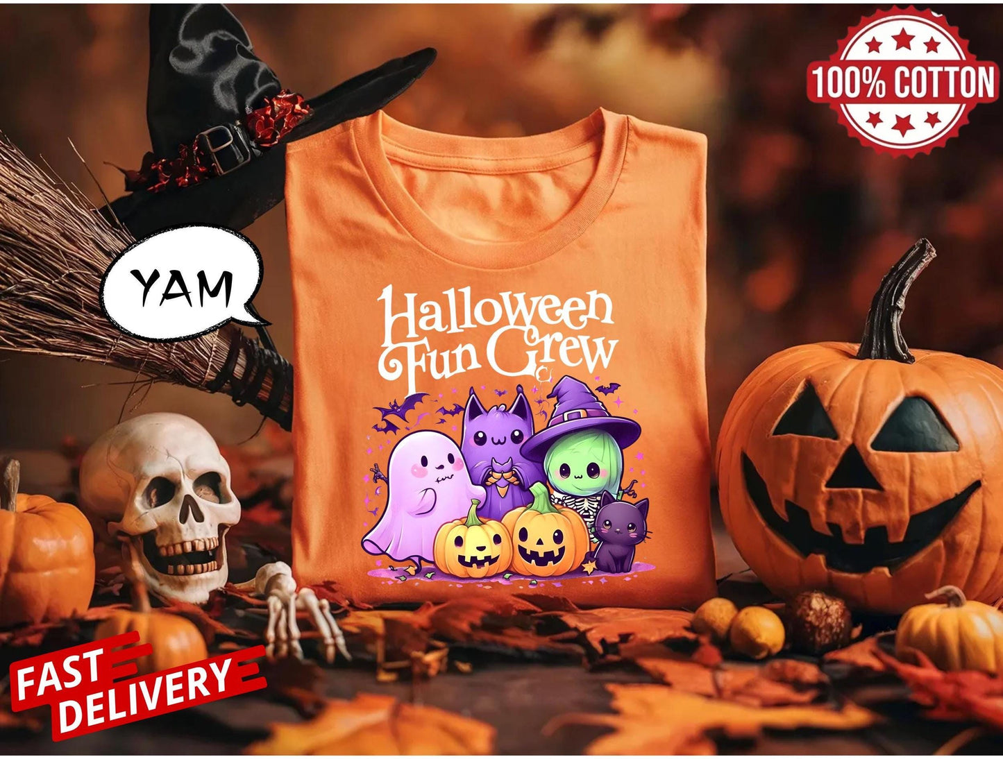 Comfort Colors Halloween Shirt,Cute Spooky Season Tee with Ghost Bat Witch Cat Pumpkins ,Kawaii Fall Graphic Top, Autumn Party Outfit