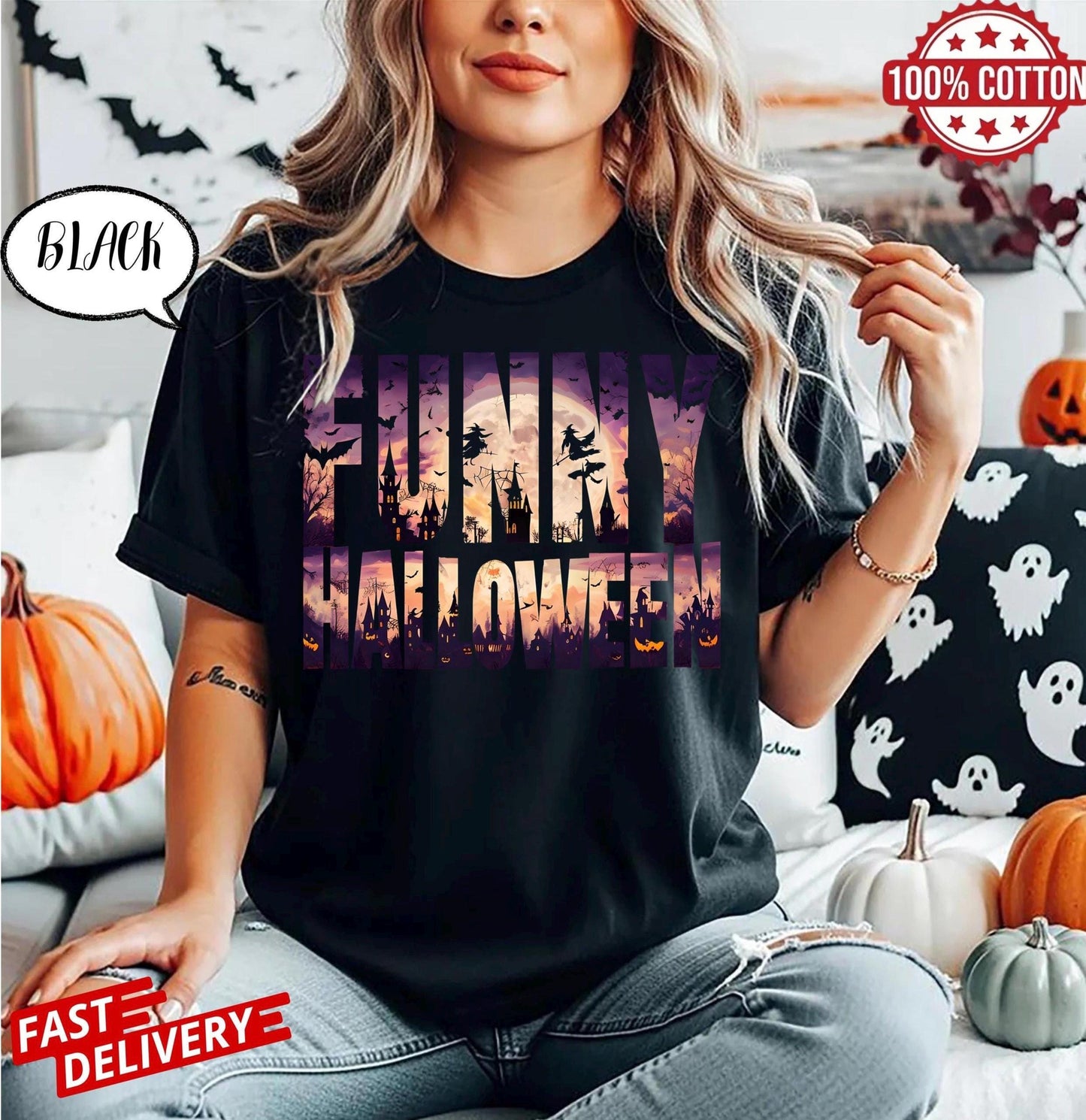 Funny Halloween Shirt Unisex Spooky Party Outfit Graphic Tee For Teens Adults Gift Idea Scary Costume Casual Top Unique Design