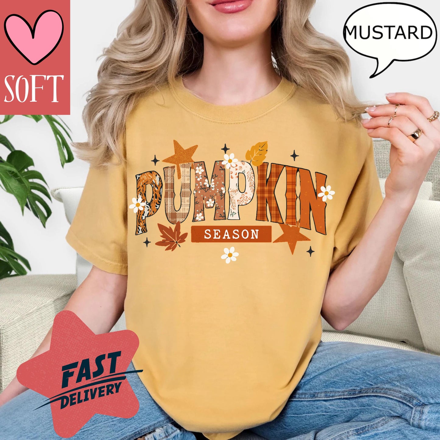 Comfort Colors® Pumpkin Season T-Shirt Vintage Fall Graphic Tee Retro Autumn Leaves Shirt Cozy Thanksgiving Outfit for Women and Men