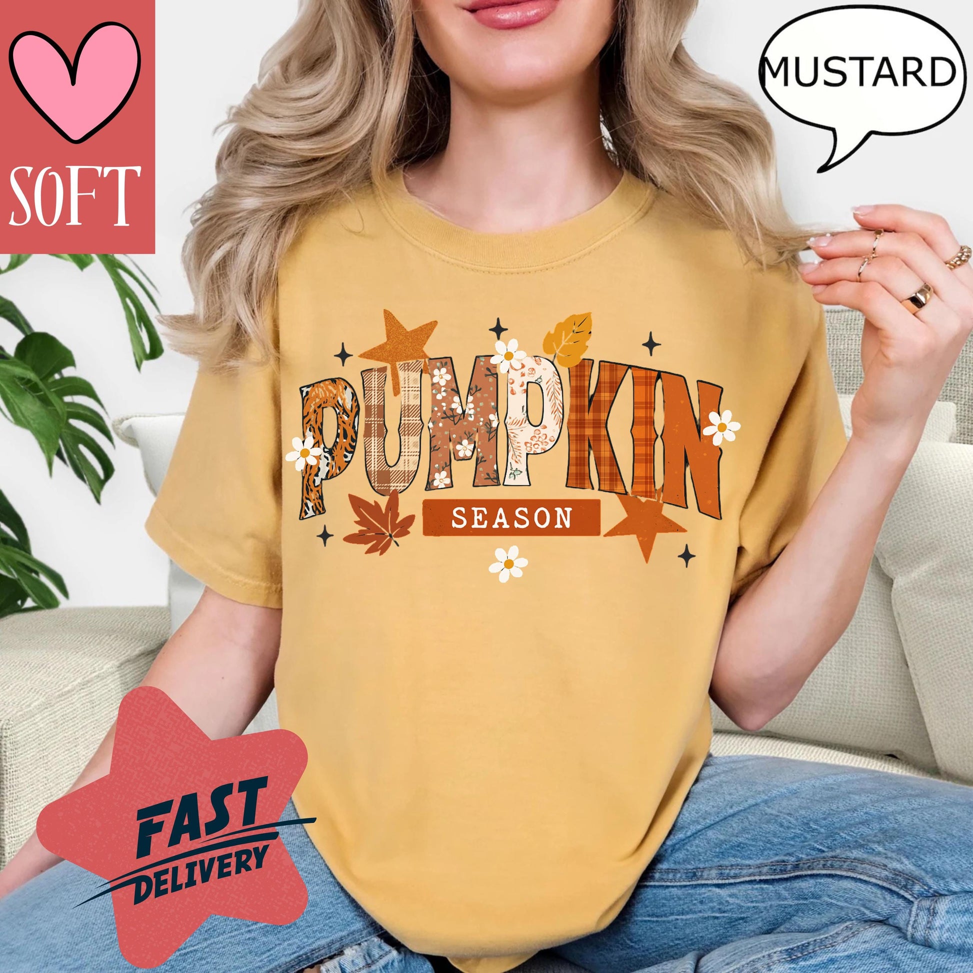 Comfort Colors® Pumpkin Season T-Shirt Vintage Fall Graphic Tee Retro Autumn Leaves Shirt Cozy Thanksgiving Outfit for Women and Men