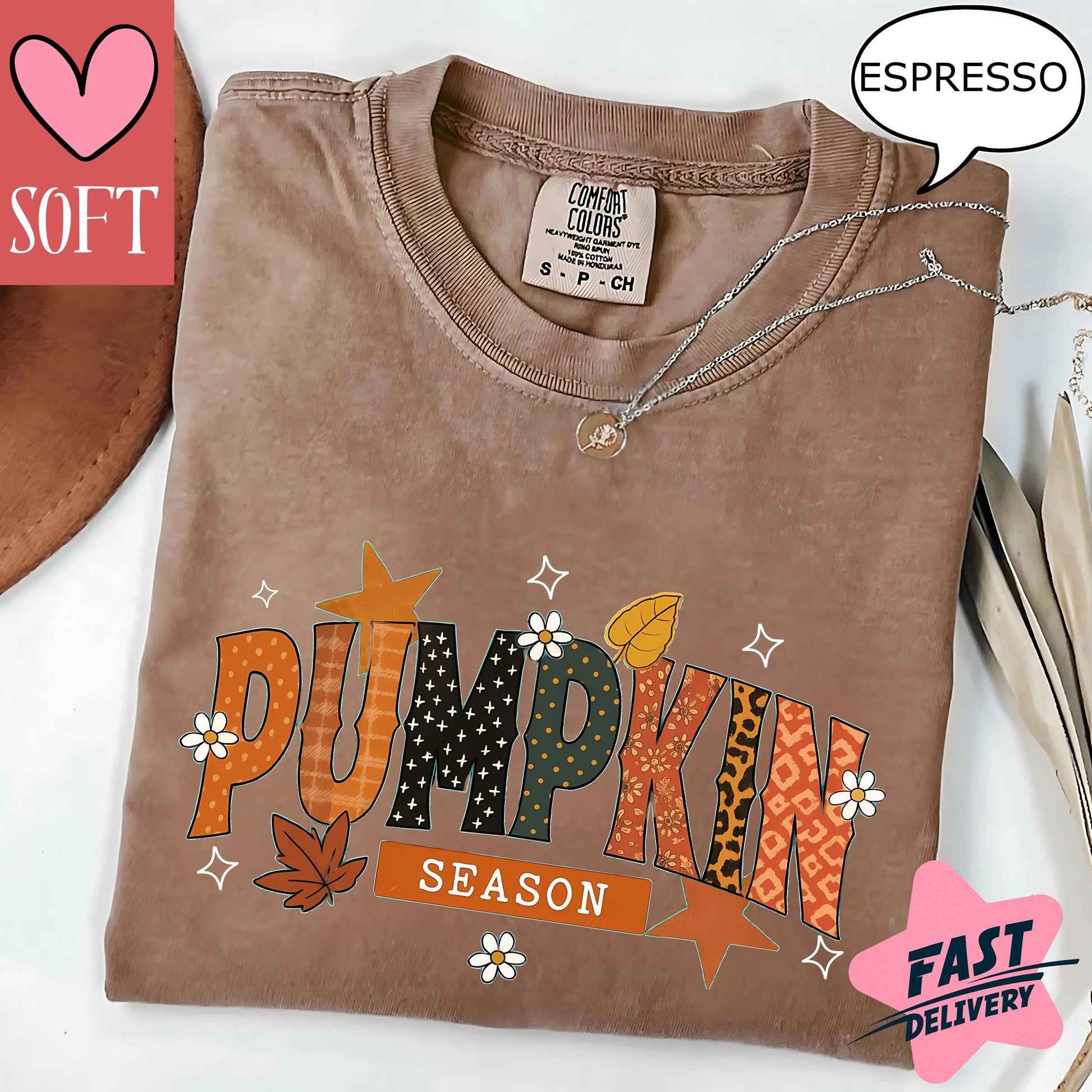 Comfort Colors® Pumpkin Season Graphic Shirt Vintage Retro Fall T-Shirt Autumn Leaves Outfit Perfect for Cozy Thanksgiving Fashion tee