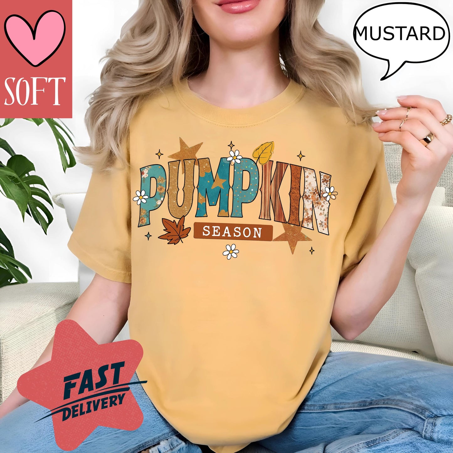 Comfort Colors® Pumpkin Season T-Shirt Retro Vintage Fall Graphic Tee Autumn Leaves Shirt Cozy Outfit for October and November Style