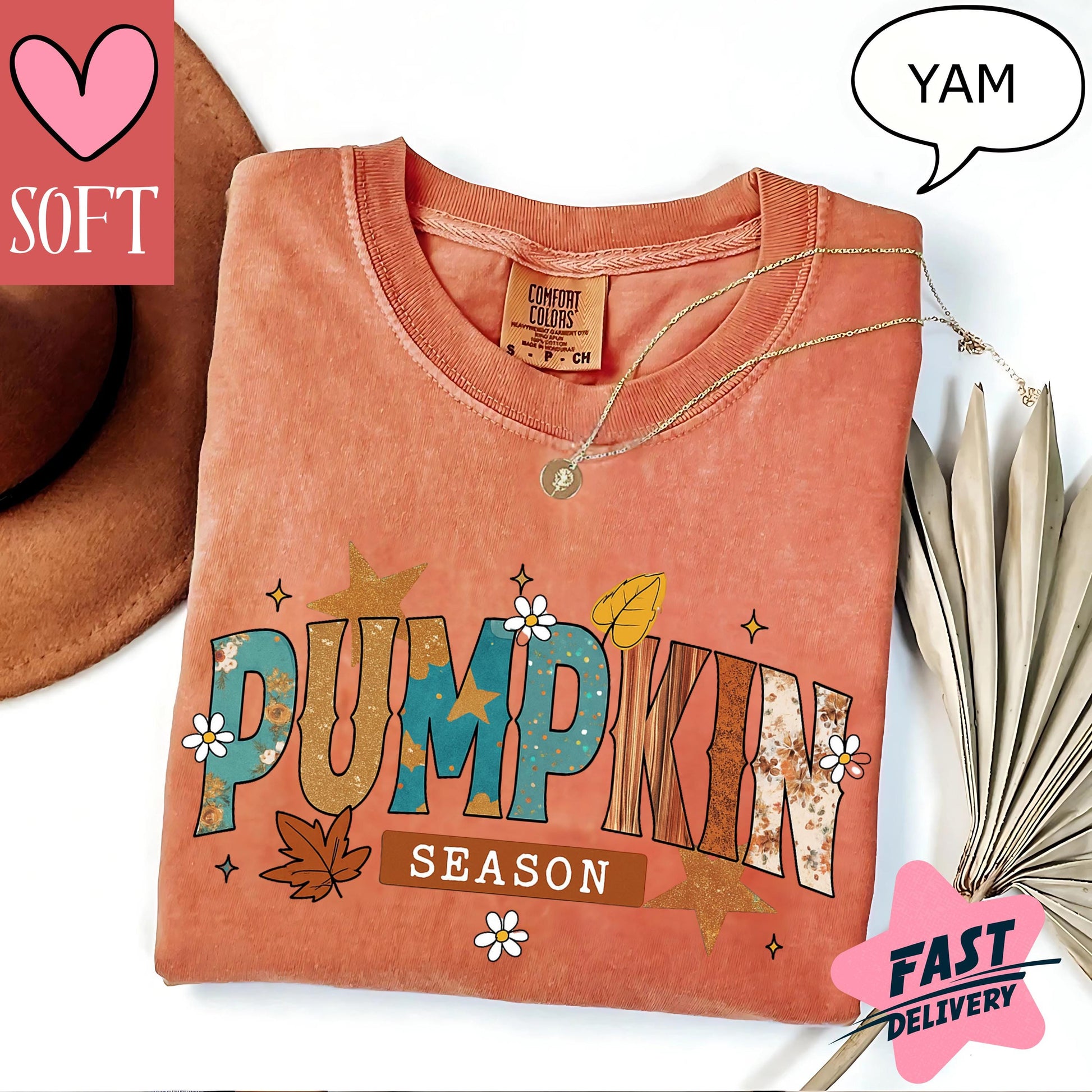 Comfort Colors® Pumpkin Season T-Shirt Retro Vintage Fall Graphic Tee Autumn Leaves Shirt Cozy Outfit for October and November Style