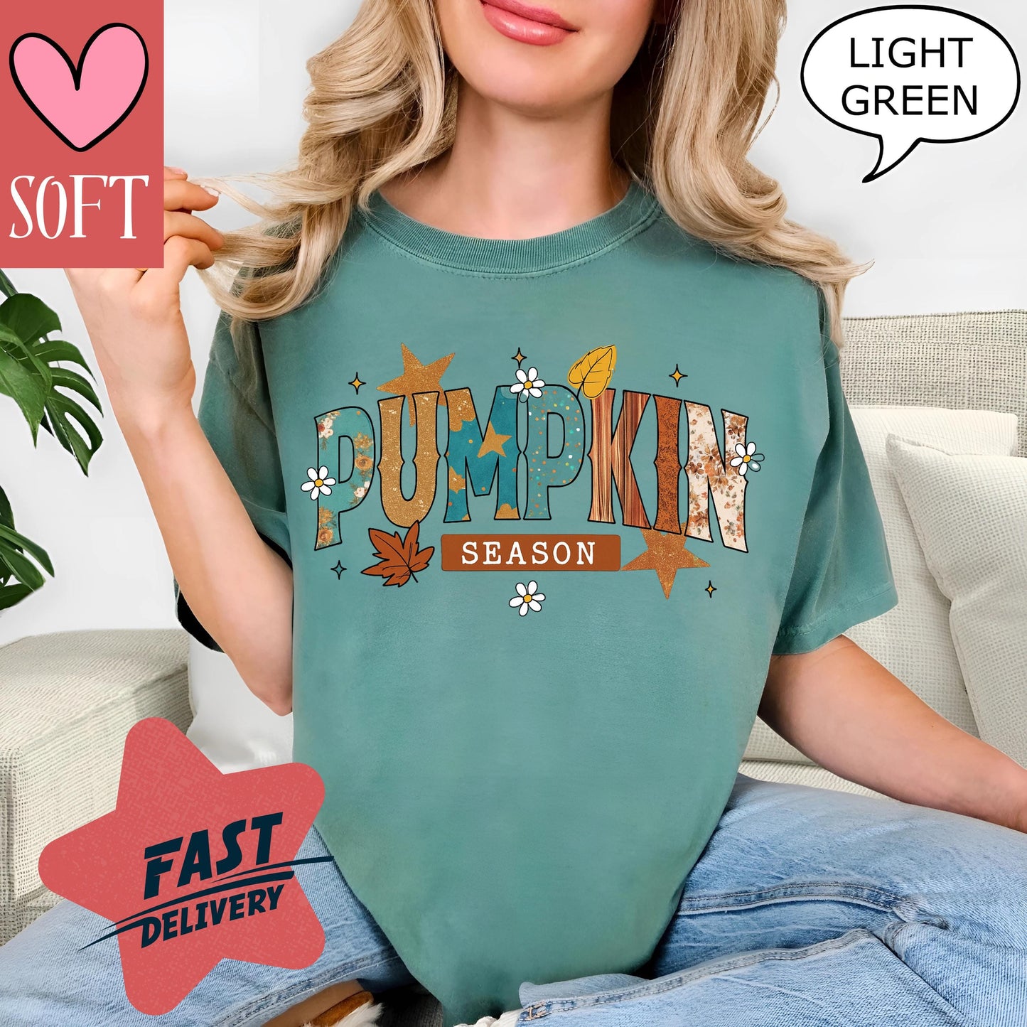 Comfort Colors® Pumpkin Season T-Shirt Retro Vintage Fall Graphic Tee Autumn Leaves Shirt Cozy Outfit for October and November Style