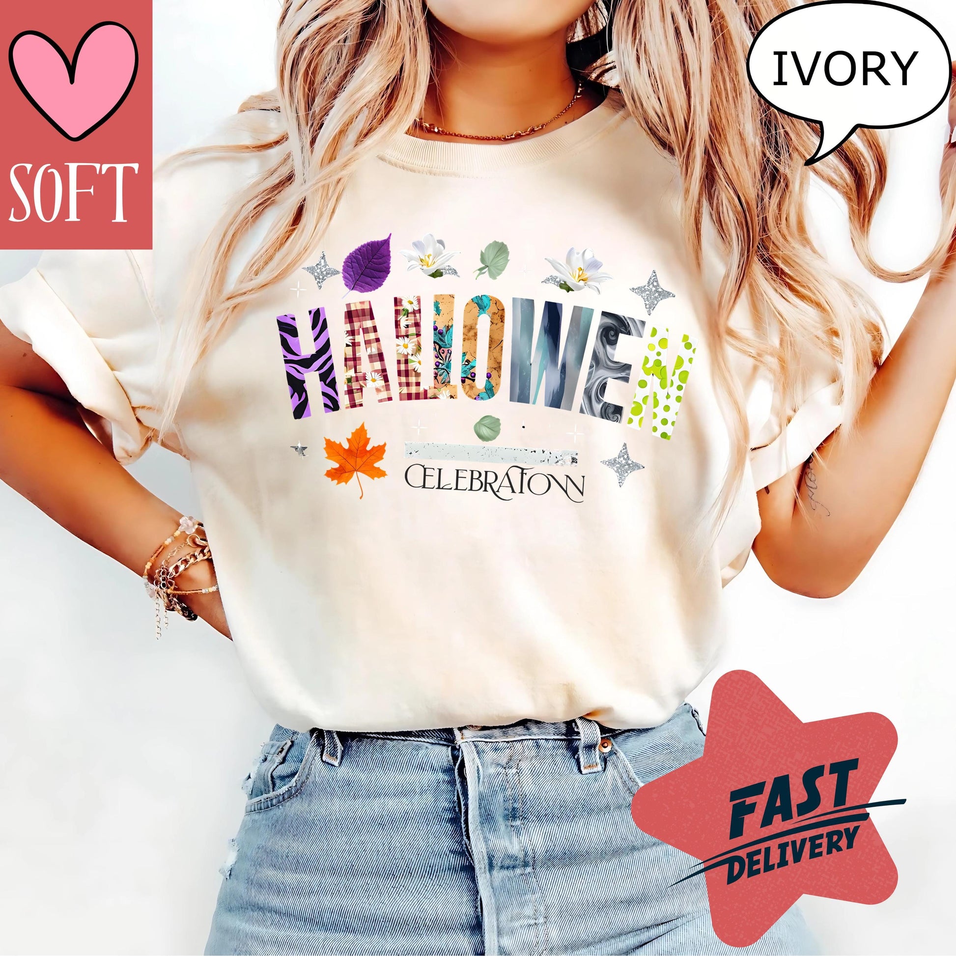 Comfort Colors® Halloween Celebration Tee Vintage Retro Fall Shirt Autumn Leaves Spooky Season Graphic T-Shirt for October Events