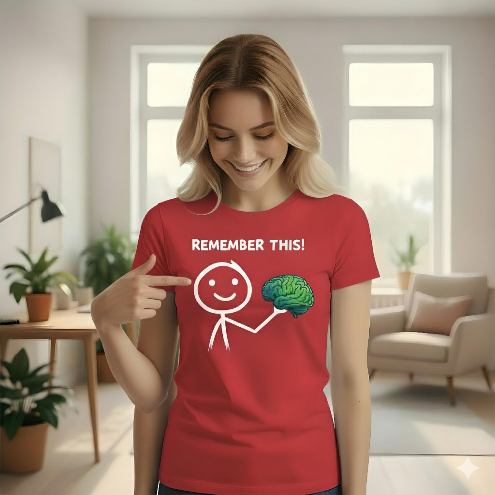 Funny Brain Cartoon T Shirt Remember This Red Graphic Tee Unisex Nerd Humor Casual Top Psychology Shirt Geek Gift Smart Tee For Him Her