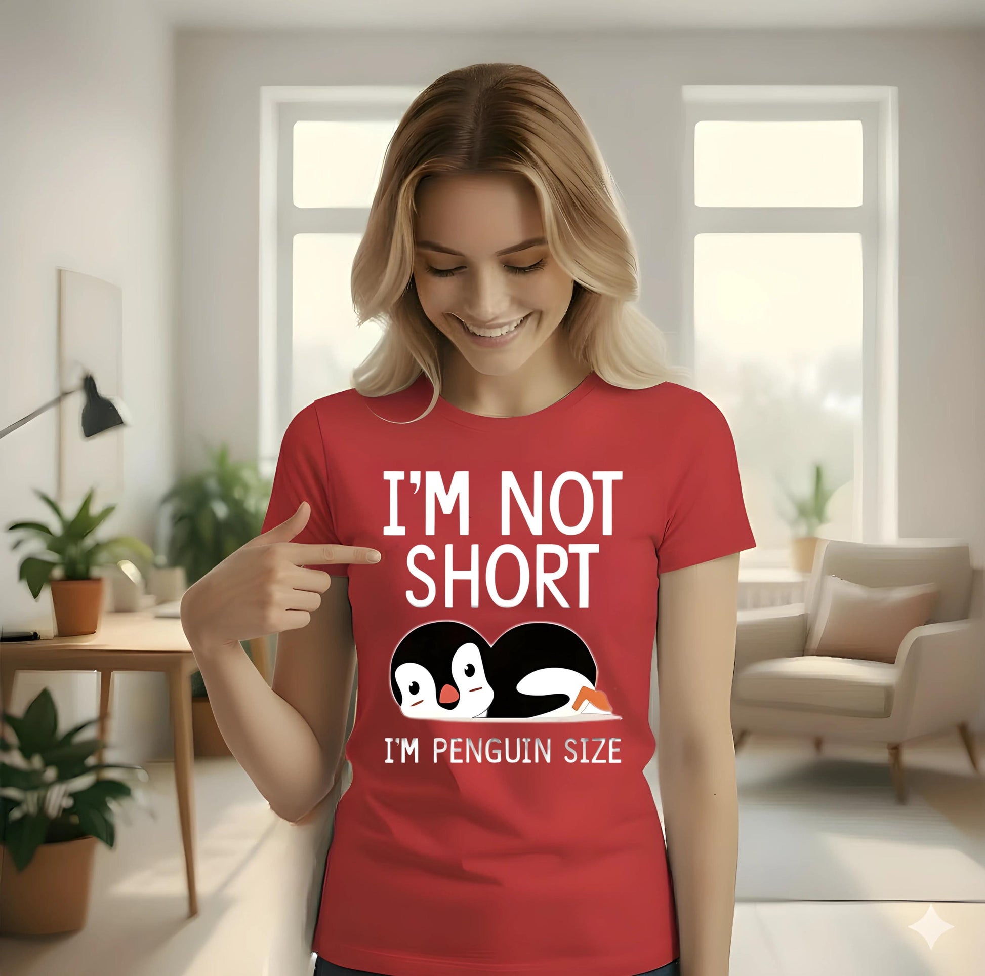 Im Not Short Penguin Size Funny T Shirt Cute Animal Cartoon Graphic Tee Unisex Humor Top Penguin Lover Shirt Nerd Geek Gift For Him Her