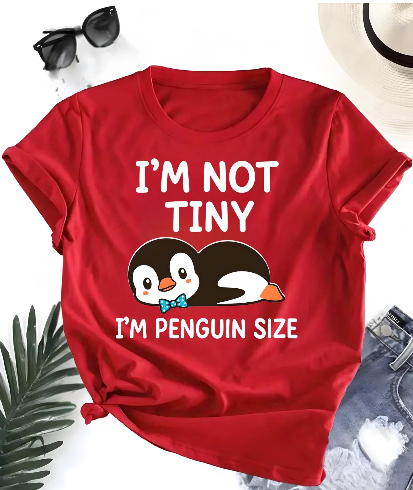 Funny Penguin T Shirt Bundle Im Not Short Im Not Tiny Penguin Size Cartoon Graphic Tee Unisex Penguin Lover Gift Set Animal Top For Him Her