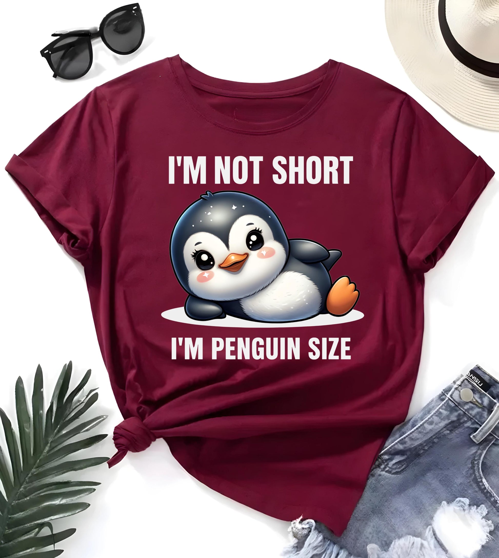 Im Not Short Penguin Size Funny T Shirt Cartoon Graphic Tee White Unisex Casual Top Penguin Lover Shirt Nerd Geek Style Gift For Him Her