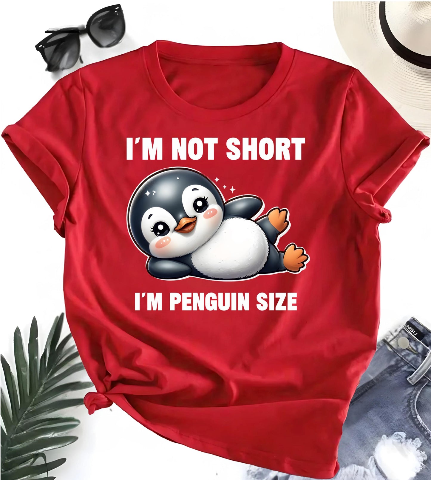 Funny Penguin T Shirt Bundle Im Not Short Im Penguin Size Red White Grey Cute Cartoon Animal Graphic Tees Unisex Humor Gift Set For Him Her
