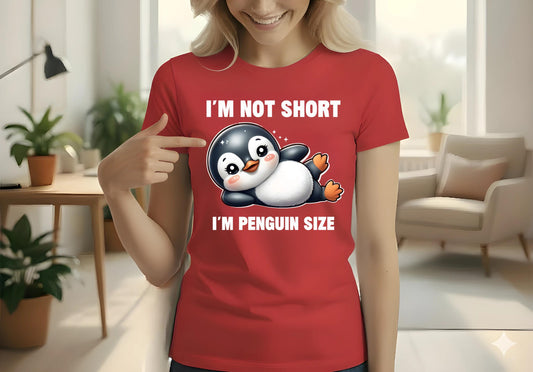 Funny Penguin T Shirt Im Not Short Im Penguin Size Cute Cartoon Graphic Tee Grey Unisex Humor Gift For Penguin Lovers Animal Shirt For Him