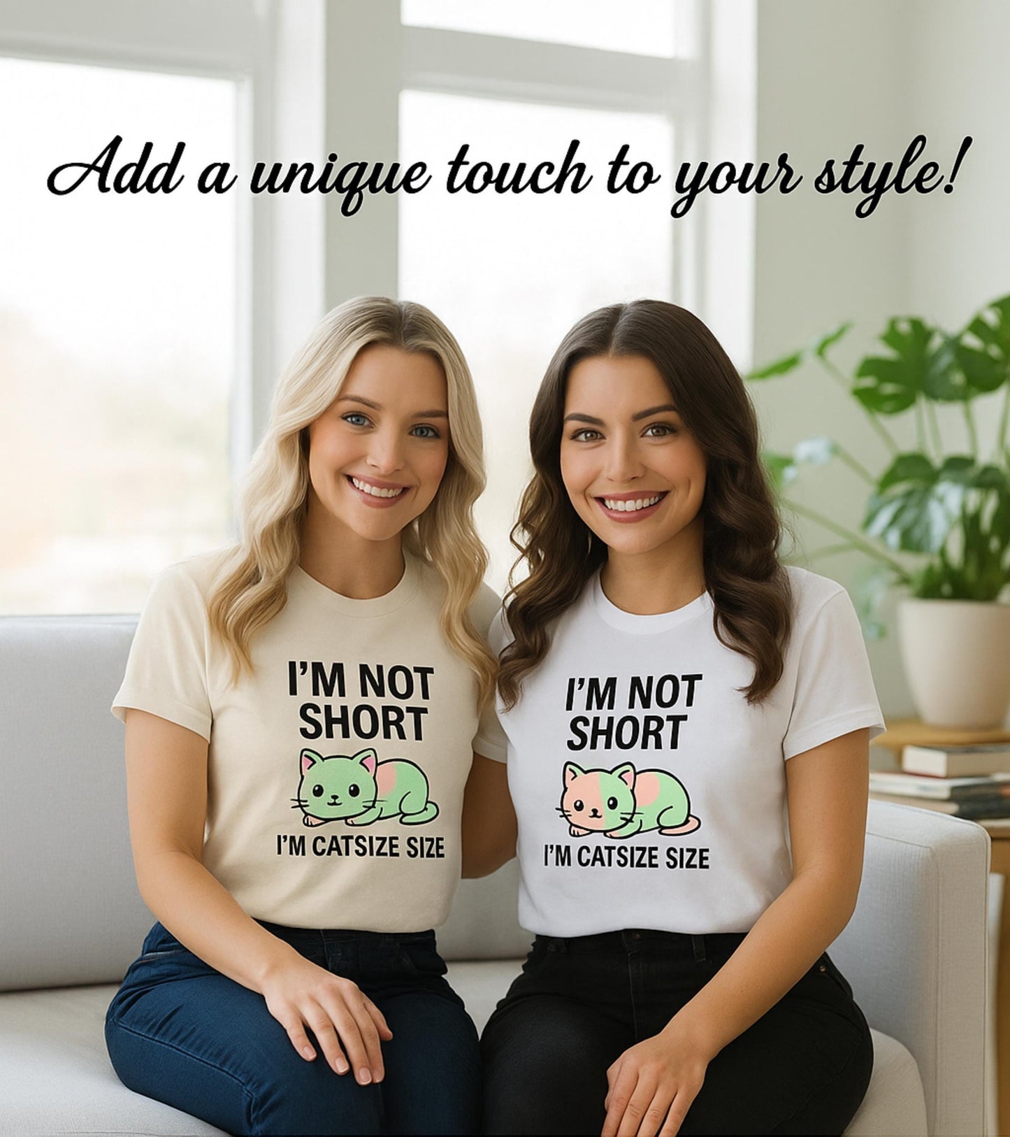 Funny Cat T Shirt, Im Not Short Catsize, Cute Cartoon Kitty Graphic Tee, White Unisex, Humor Gift For Cat Lovers, Cat Mom Dad Shirt