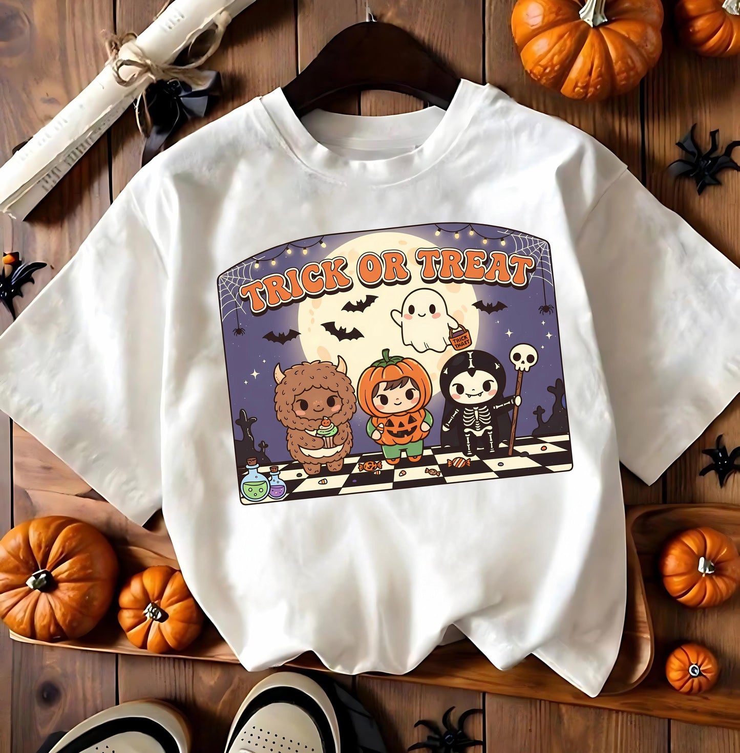 Labubu Bunny Trick Or Treat T Shirt Cute Kawaii Halloween Graphic Tee Pumpkin Ghost Skeleton Monster Unisex Funny Spooky Shirt Gift