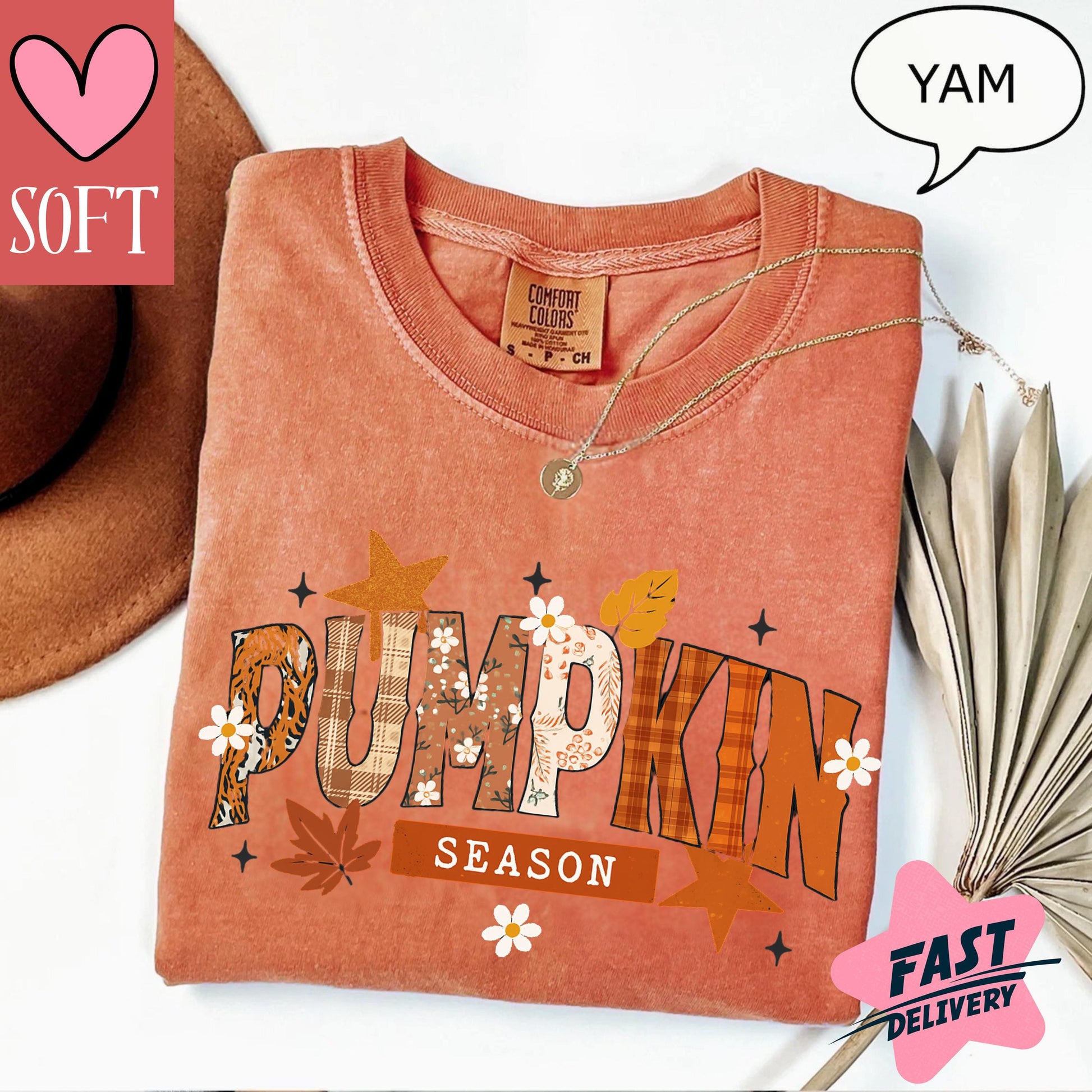 Comfort Colors® Pumpkin Season T-Shirt Vintage Fall Graphic Tee Retro Autumn Leaves Shirt Cozy Thanksgiving Outfit for Women and Men