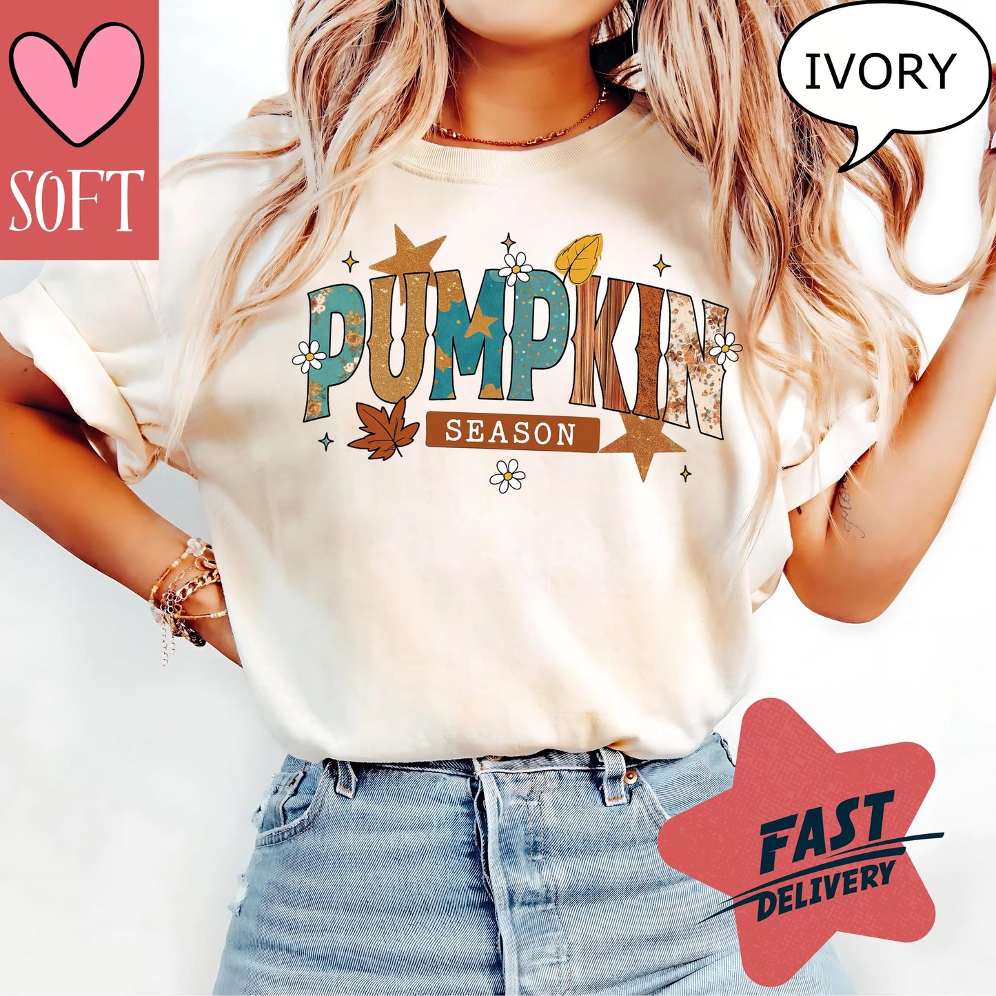 Comfort Colors® Pumpkin Season T-Shirt Retro Vintage Fall Graphic Tee Autumn Leaves Shirt Cozy Outfit for October and November Style