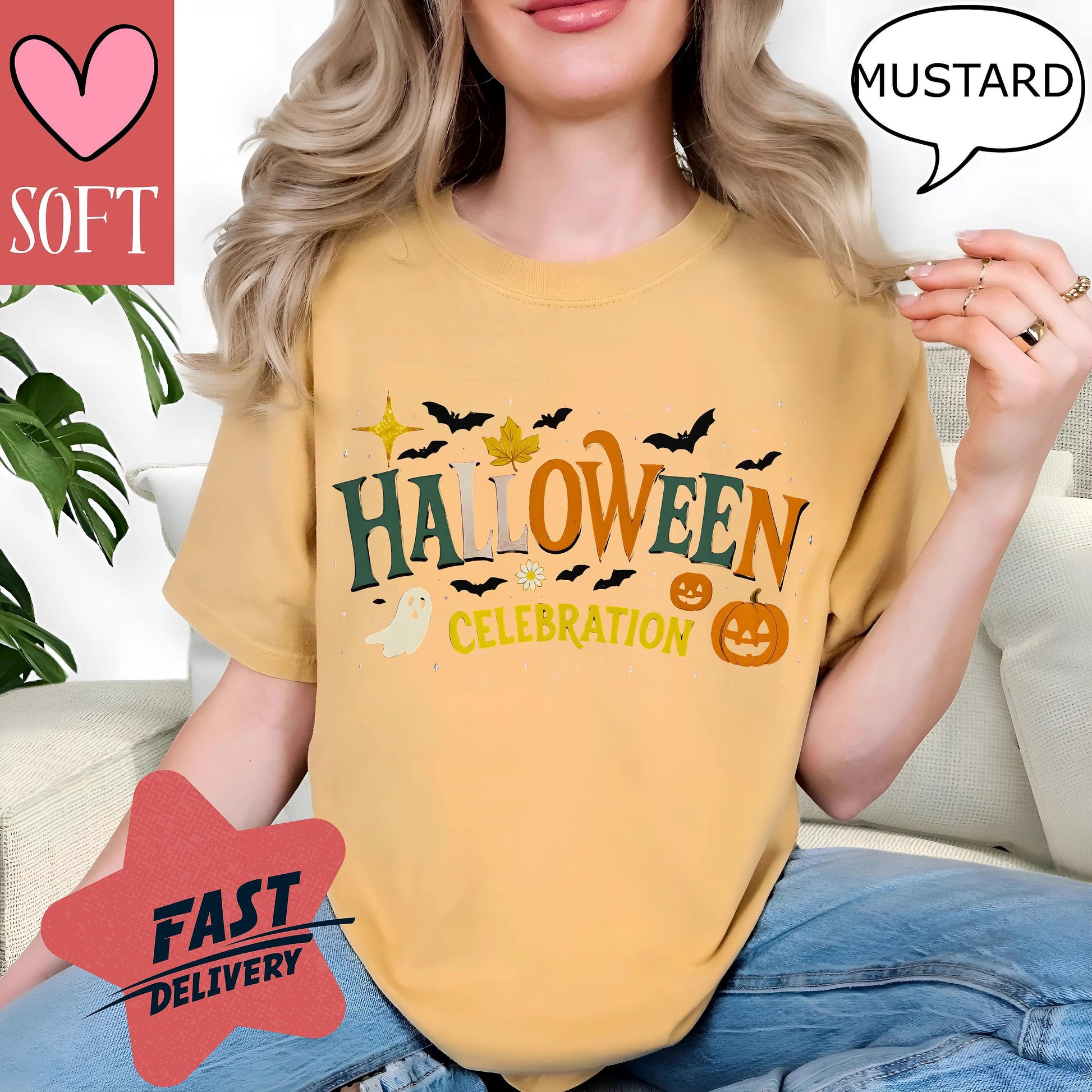 Comfort Colors® Halloween Celebration T-Shirt Retro Vintage Fall Tee Autumn Graphic T-Shirt Spooky Season Outfit for October Parties
