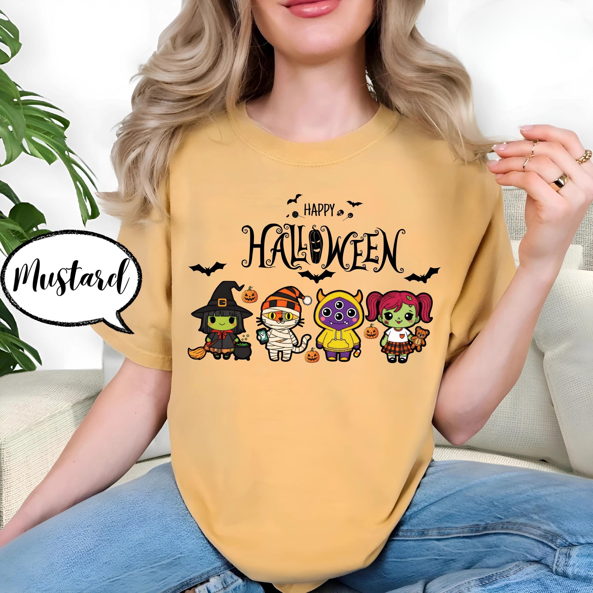 Comfort Colors® Halloween Costume Shirt, Spooky Season Tee, Cartoon Witch and Mummy Top, Pumpkin Trick or Treat Outfit, Fall Graphic Shirt