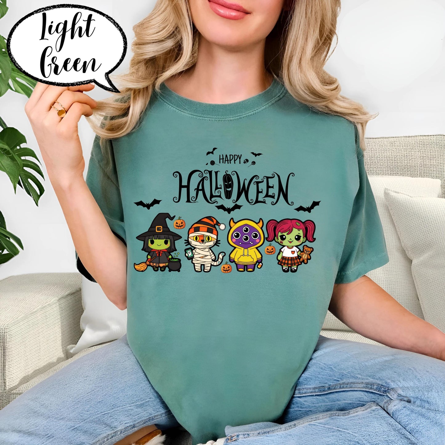 Happy Halloween Shirt, Spooky Season Tee, Cute Cartoon Witch and Mummy Top, Pumpkin Trick or Treat Shirt, Fall Graphic Tee Unisex